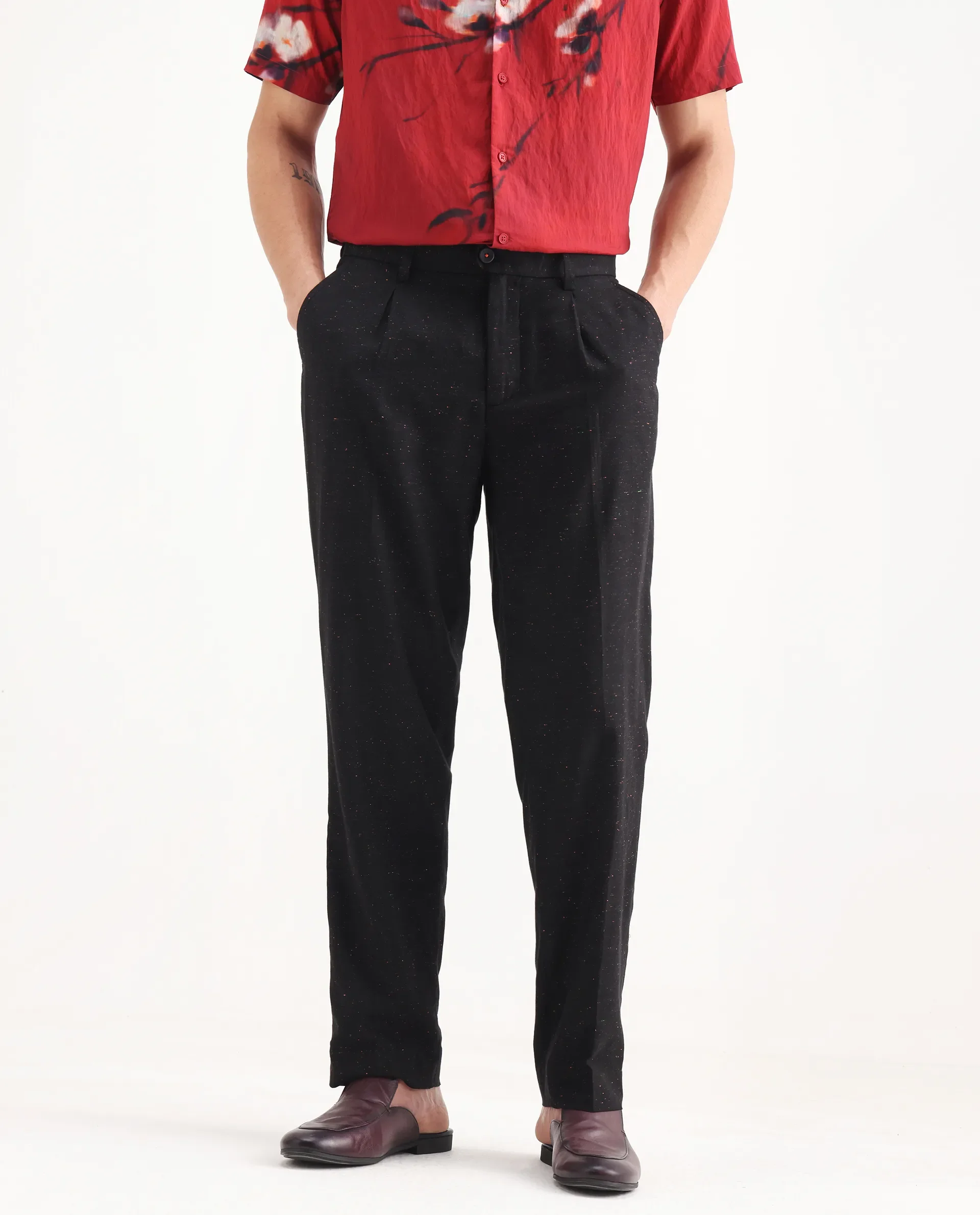 Rare Rabbit Men's Biot Black Cotton Blend Plain Relaxed Fit Trouser - Image 2