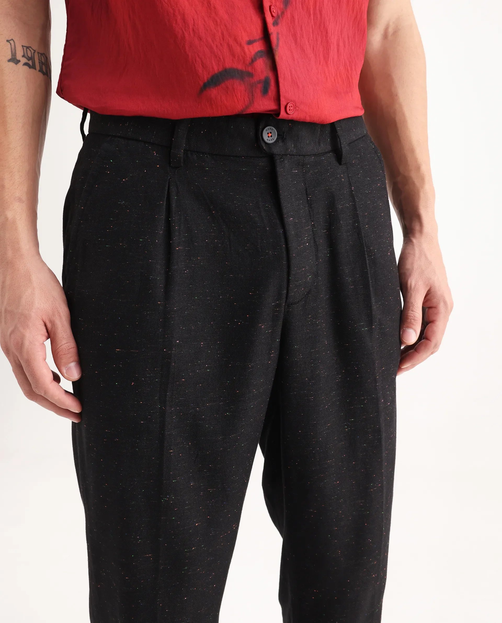 Rare Rabbit Men's Biot Black Cotton Blend Plain Relaxed Fit Trouser - Image 3