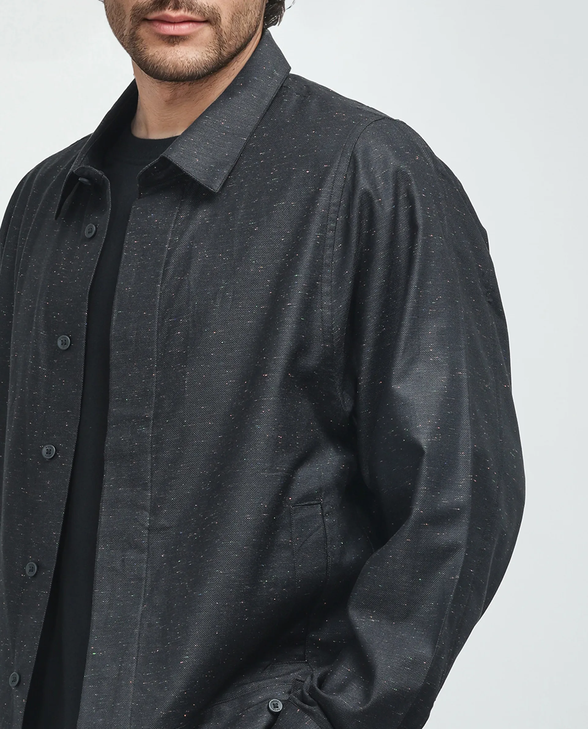 Rare Rabbit Men's Biot-S Black Cotton Blend Plain Relaxed Fit Full Sleeve Collared Shacket - Image 3