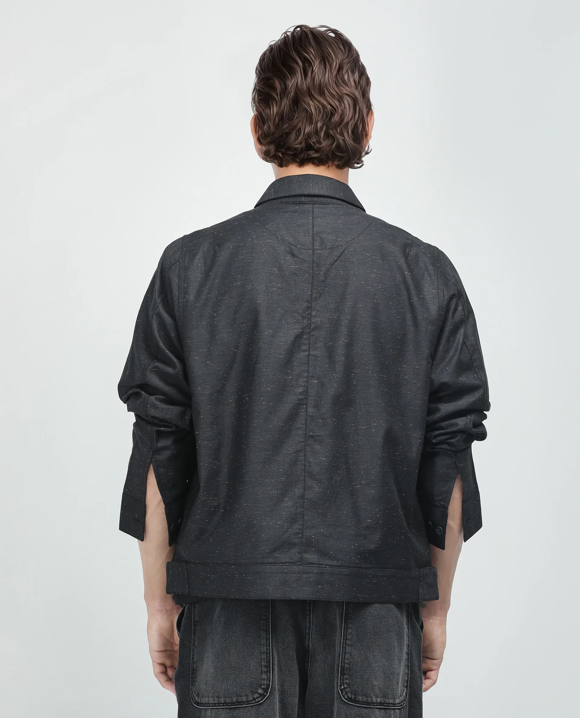 Rare Rabbit Men's Biot-S Black Cotton Blend Plain Relaxed Fit Full Sleeve Collared Shacket - Image 4