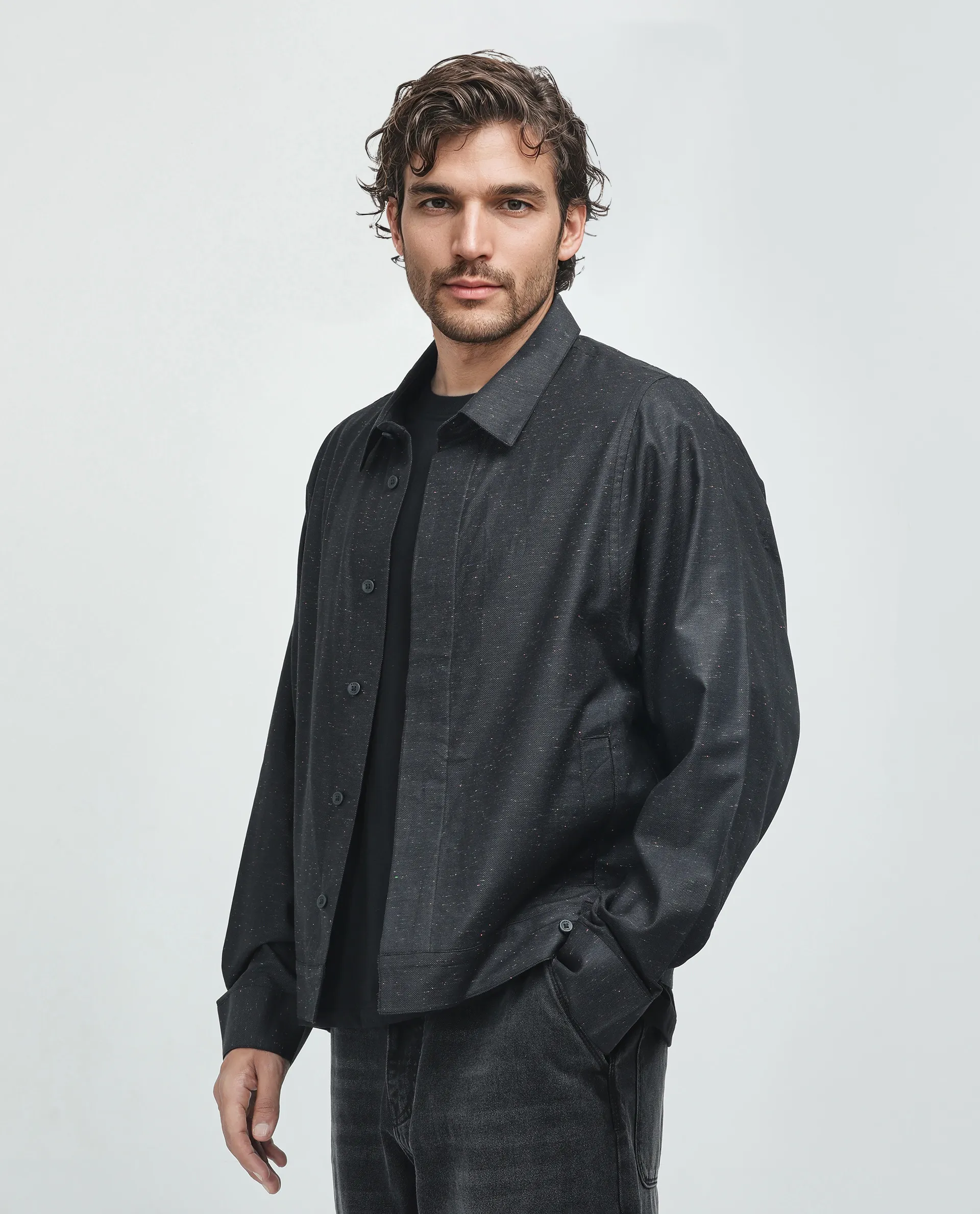 Rare Rabbit Men's Biot-S Black Cotton Blend Plain Relaxed Fit Full Sleeve Collared Shacket - Image 5