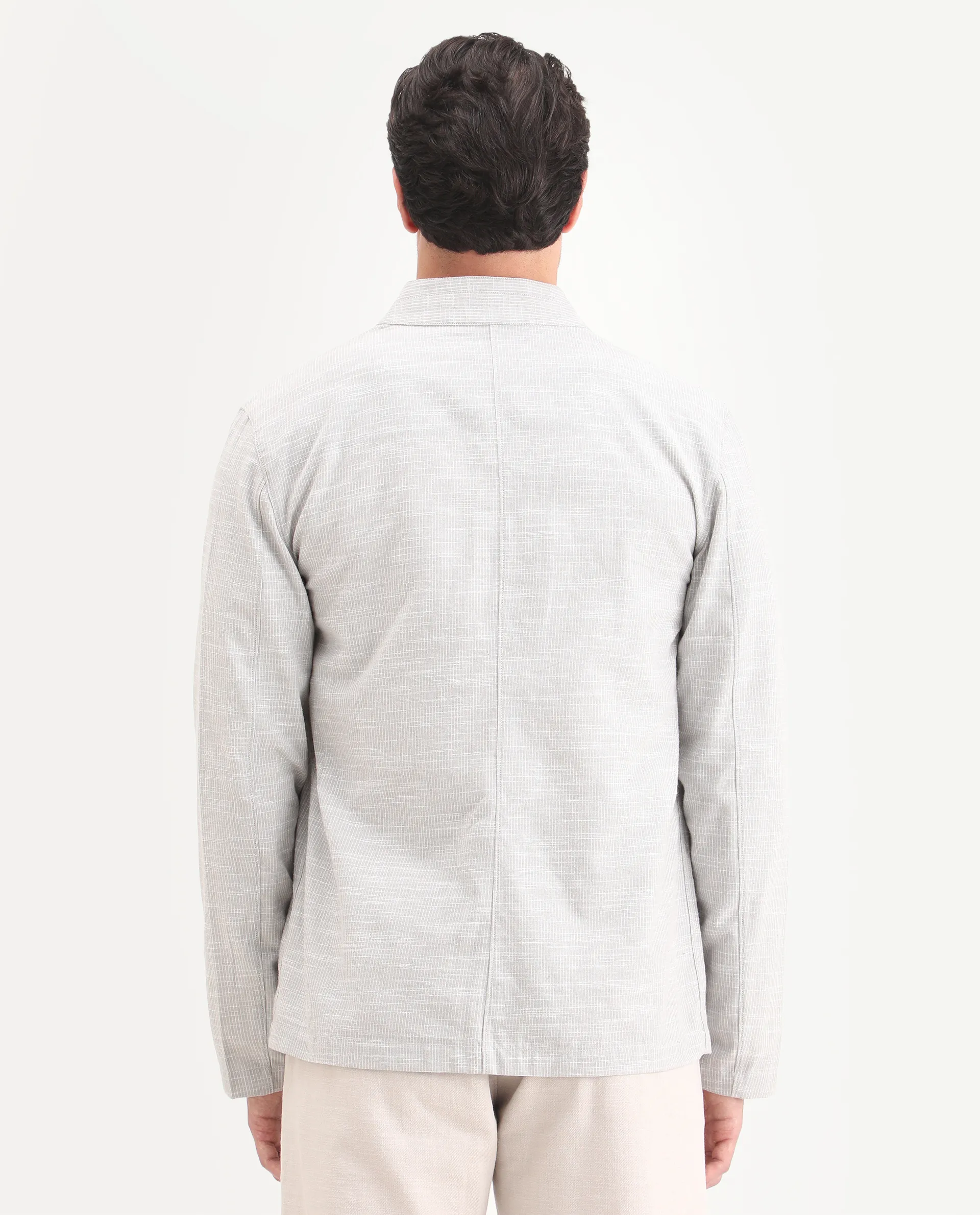 Rare Rabbit Men's Bira-J Light Grey Cotton Blend Fabric Full Sleeve Mandarin Collar Regular Fit Striped Shacket - Image 9