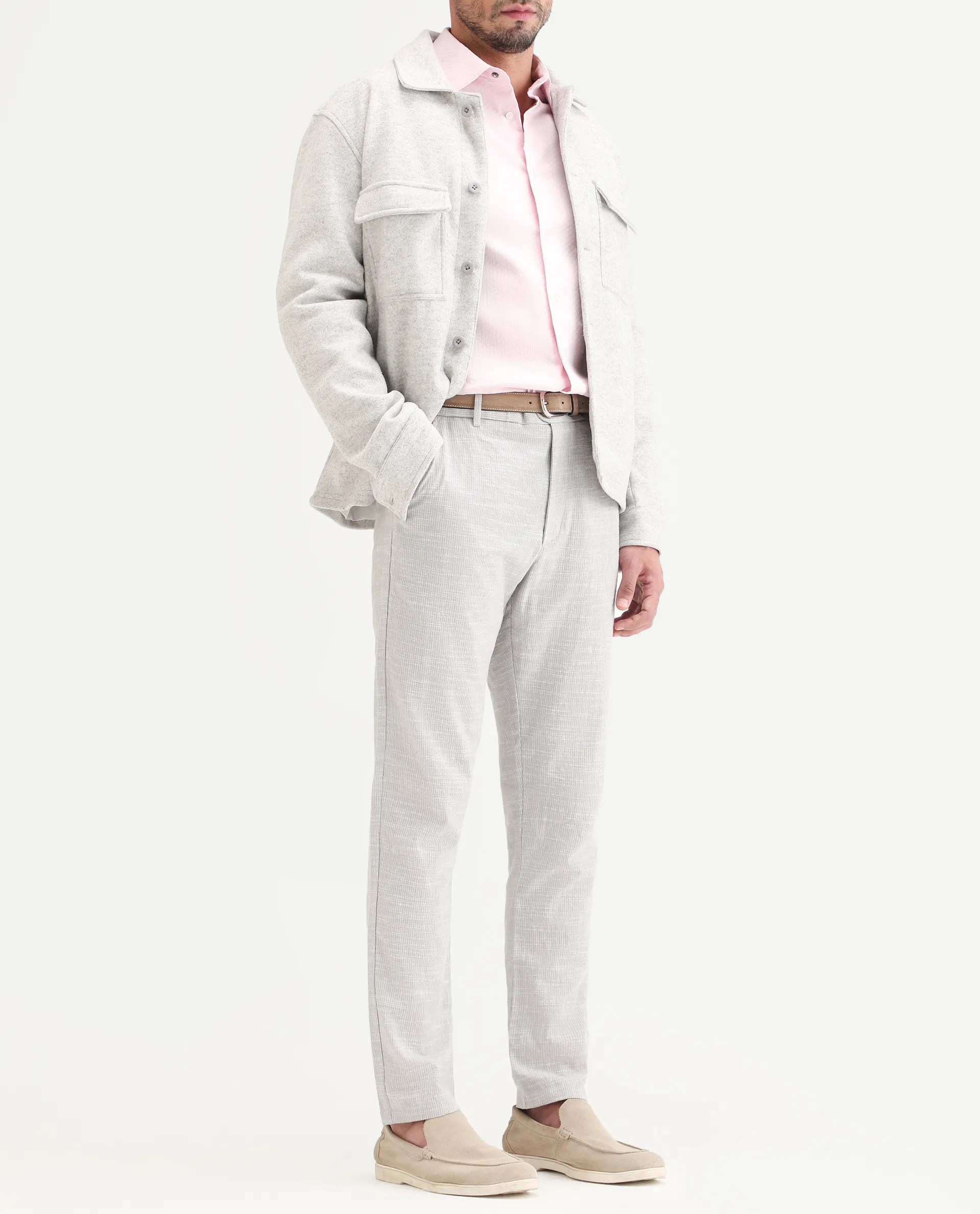 Rare Rabbit Men's Bira Grey Linen Blend Fabric Regular Fit Striped Trouser - Image 2