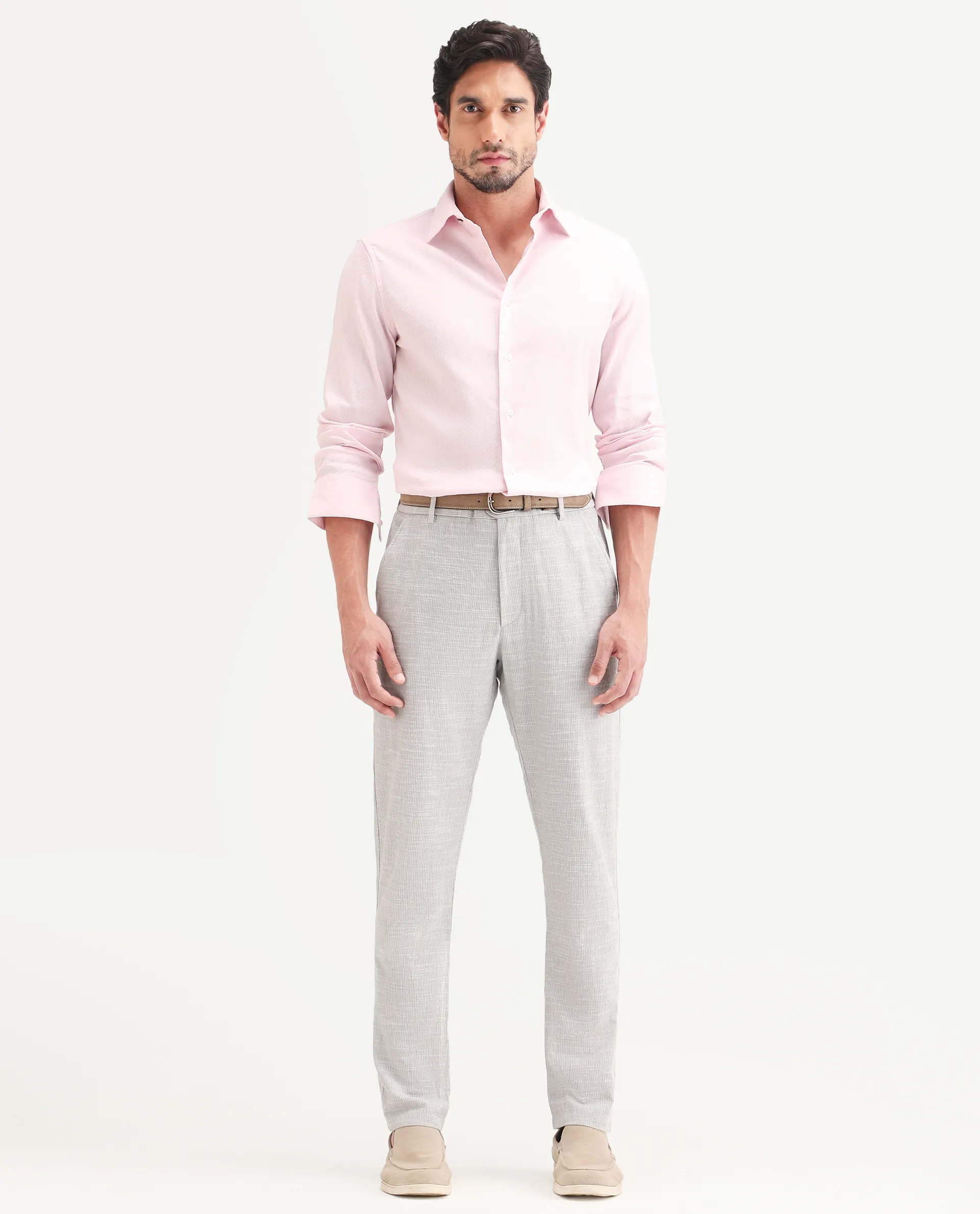 Rare Rabbit Men's Bira Grey Linen Blend Fabric Regular Fit Striped Trouser - Image 4