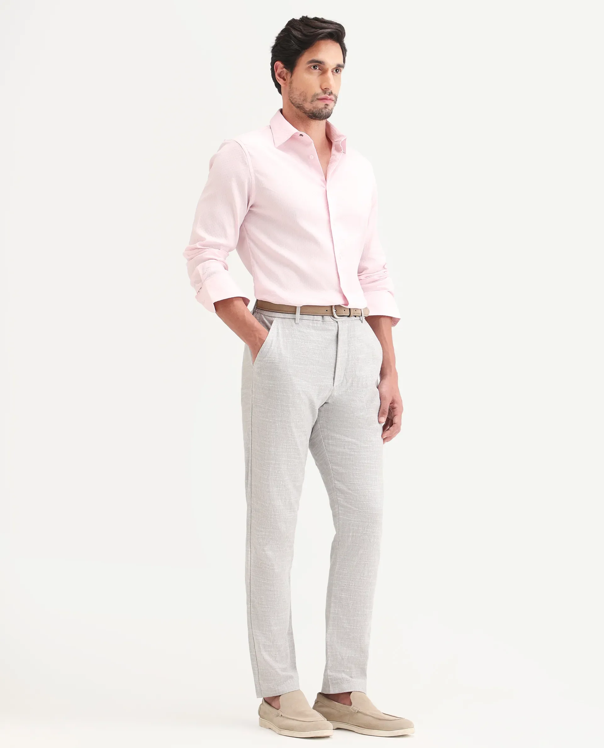 Rare Rabbit Men's Bira Grey Linen Blend Fabric Regular Fit Striped Trouser - Image 6