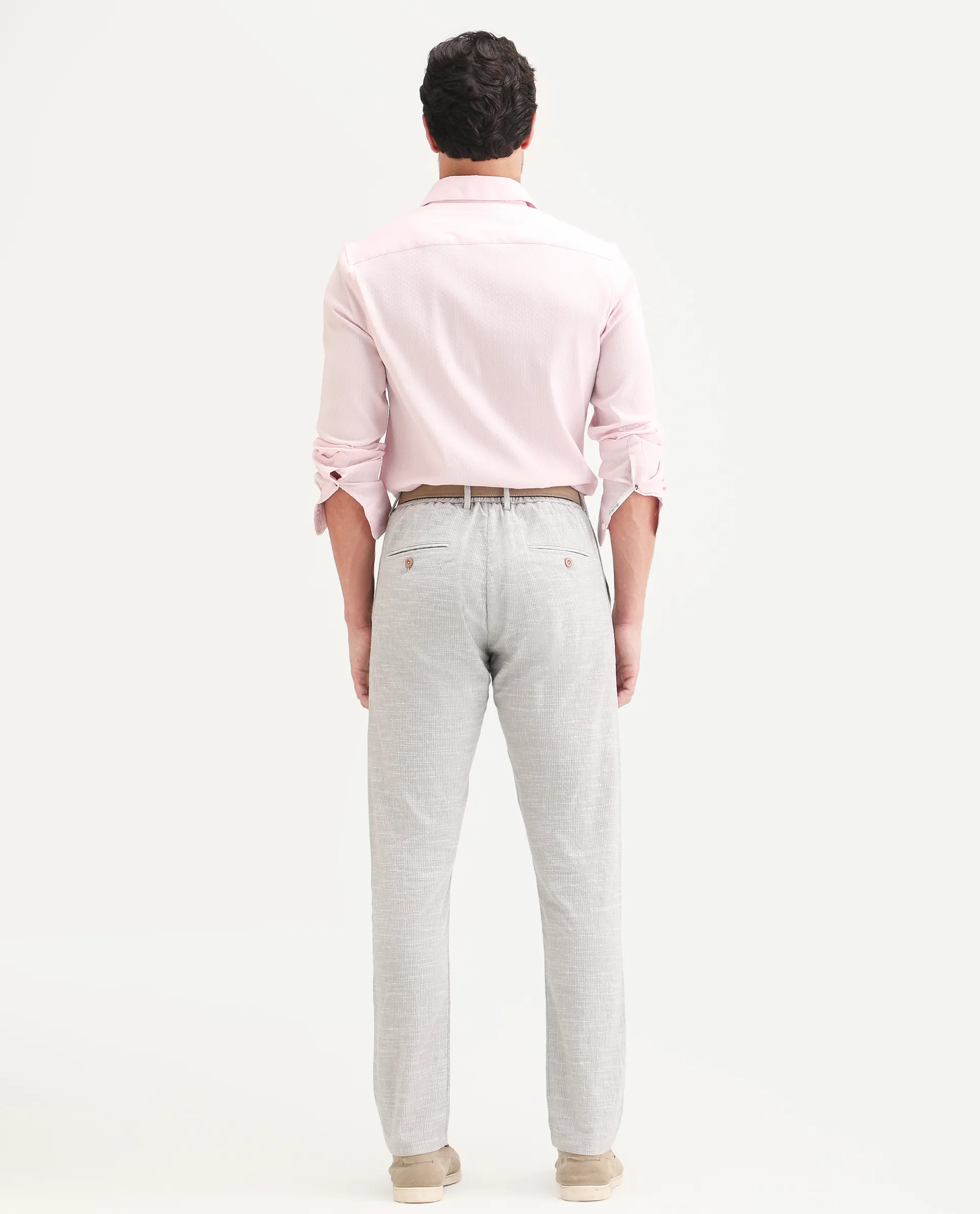 Rare Rabbit Men's Bira Grey Linen Blend Fabric Regular Fit Striped Trouser - Image 7
