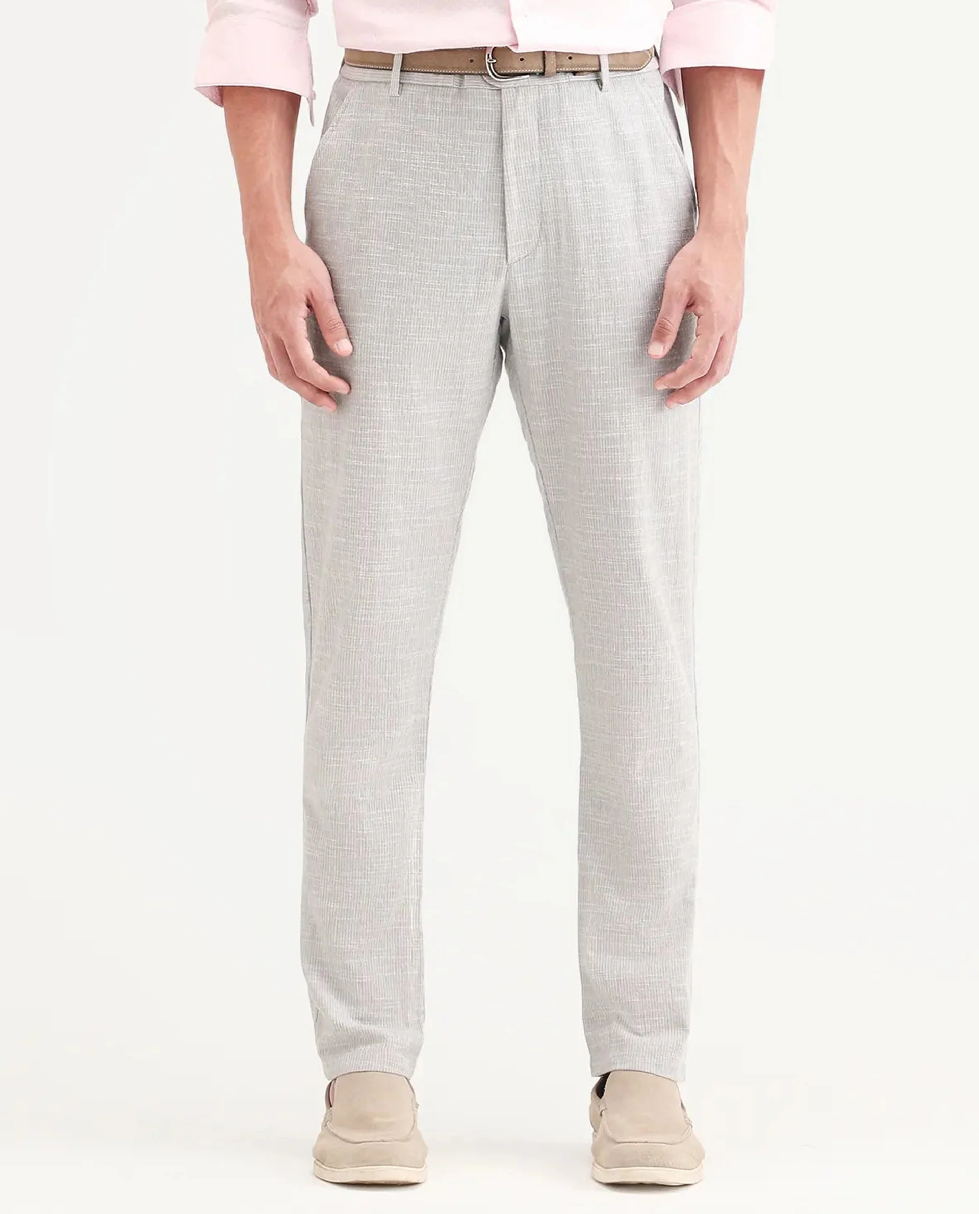 Rare Rabbit Men's Bira Grey Linen Blend Fabric Regular Fit Striped Trouser - Image 8