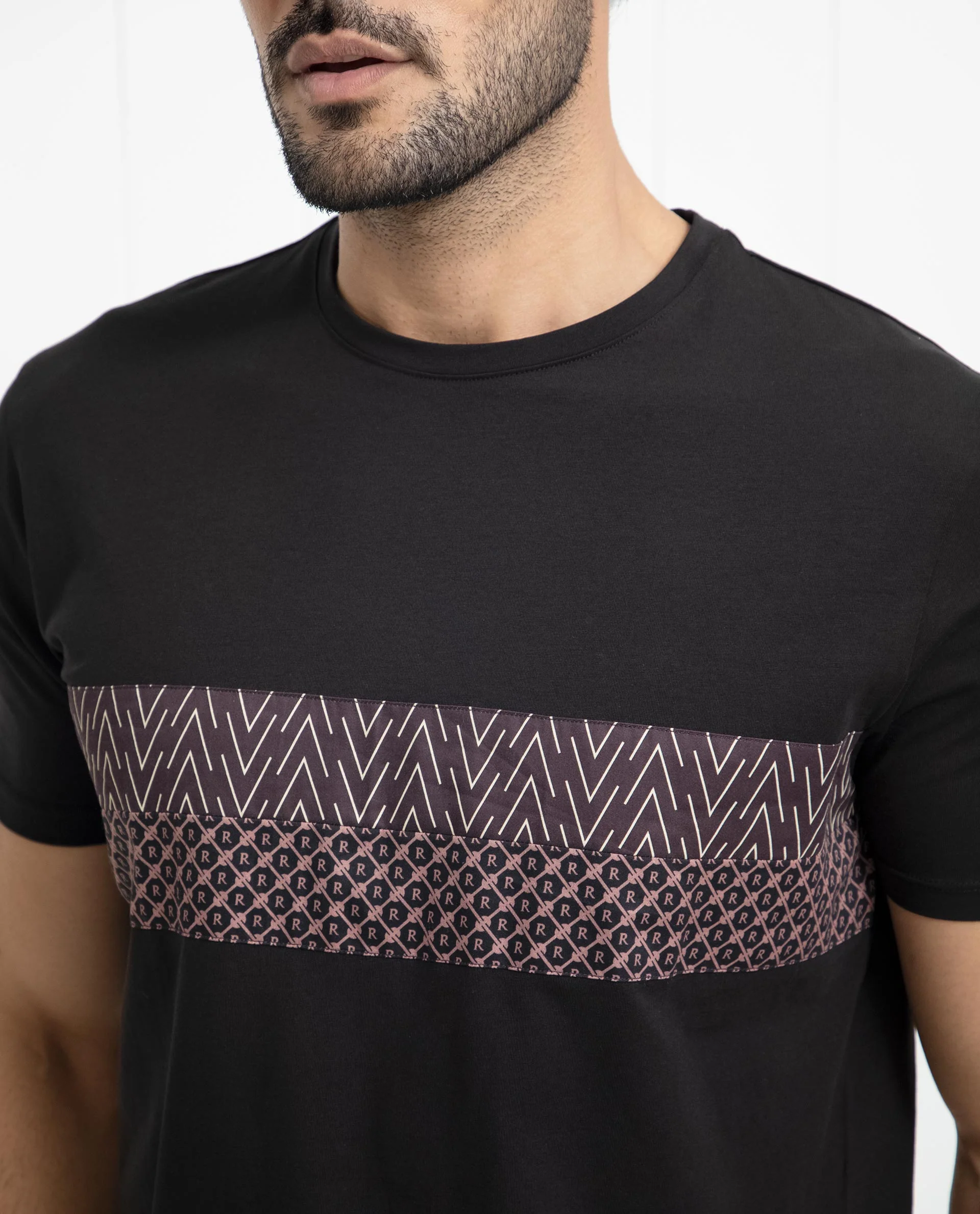 Rare Rabbit Men's Bircher Black Cotton Monogram Print Slim Fit Half Sleeve Crew Neck T-Shirt - Image 2