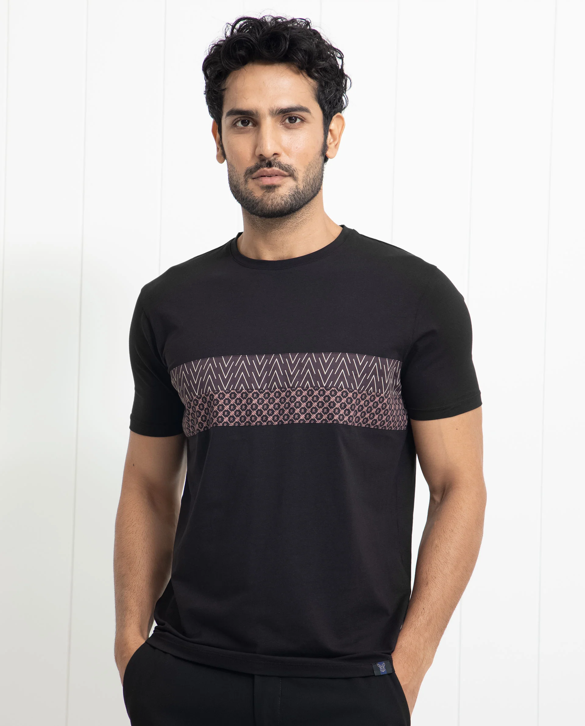 Rare Rabbit Men's Bircher Black Cotton Monogram Print Slim Fit Half Sleeve Crew Neck T-Shirt - Image 4
