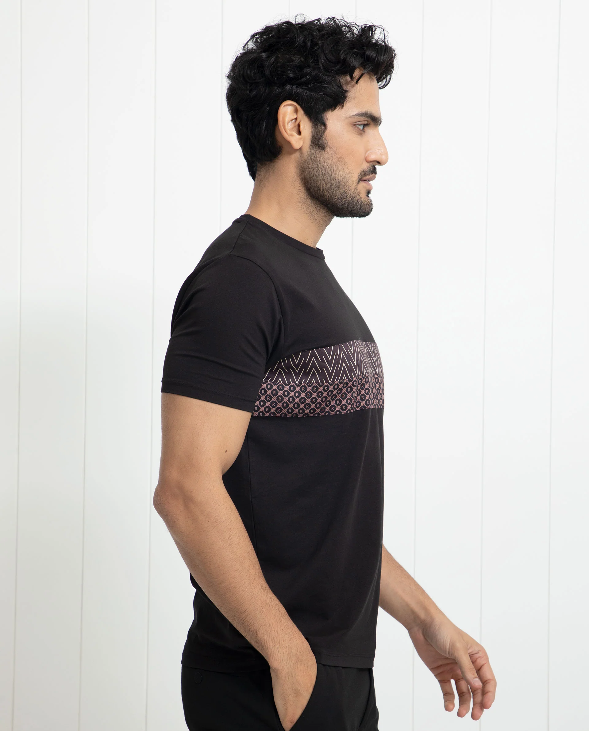 Rare Rabbit Men's Bircher Black Cotton Monogram Print Slim Fit Half Sleeve Crew Neck T-Shirt - Image 6