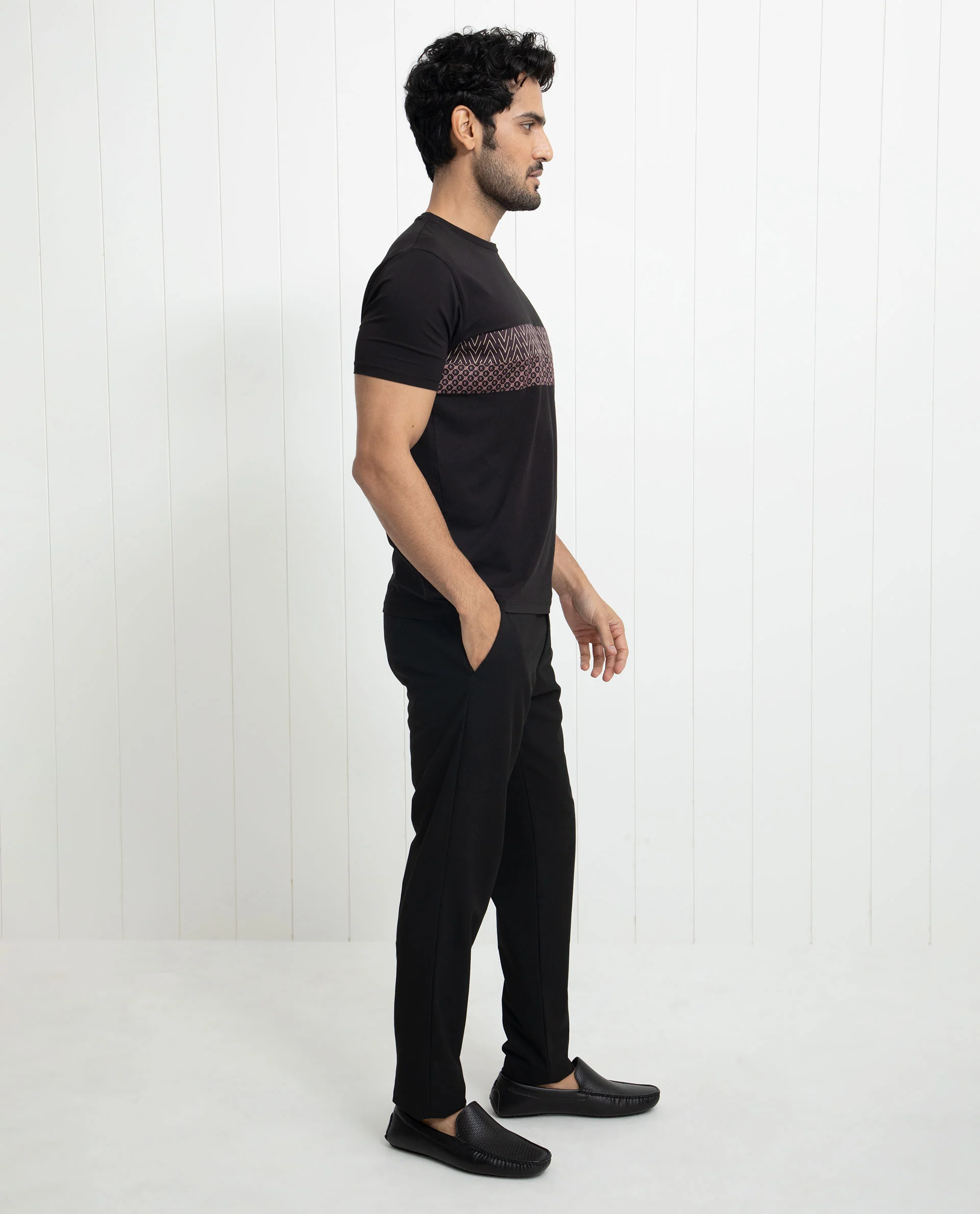 Rare Rabbit Men's Bircher Black Cotton Monogram Print Slim Fit Half Sleeve Crew Neck T-Shirt - Image 8