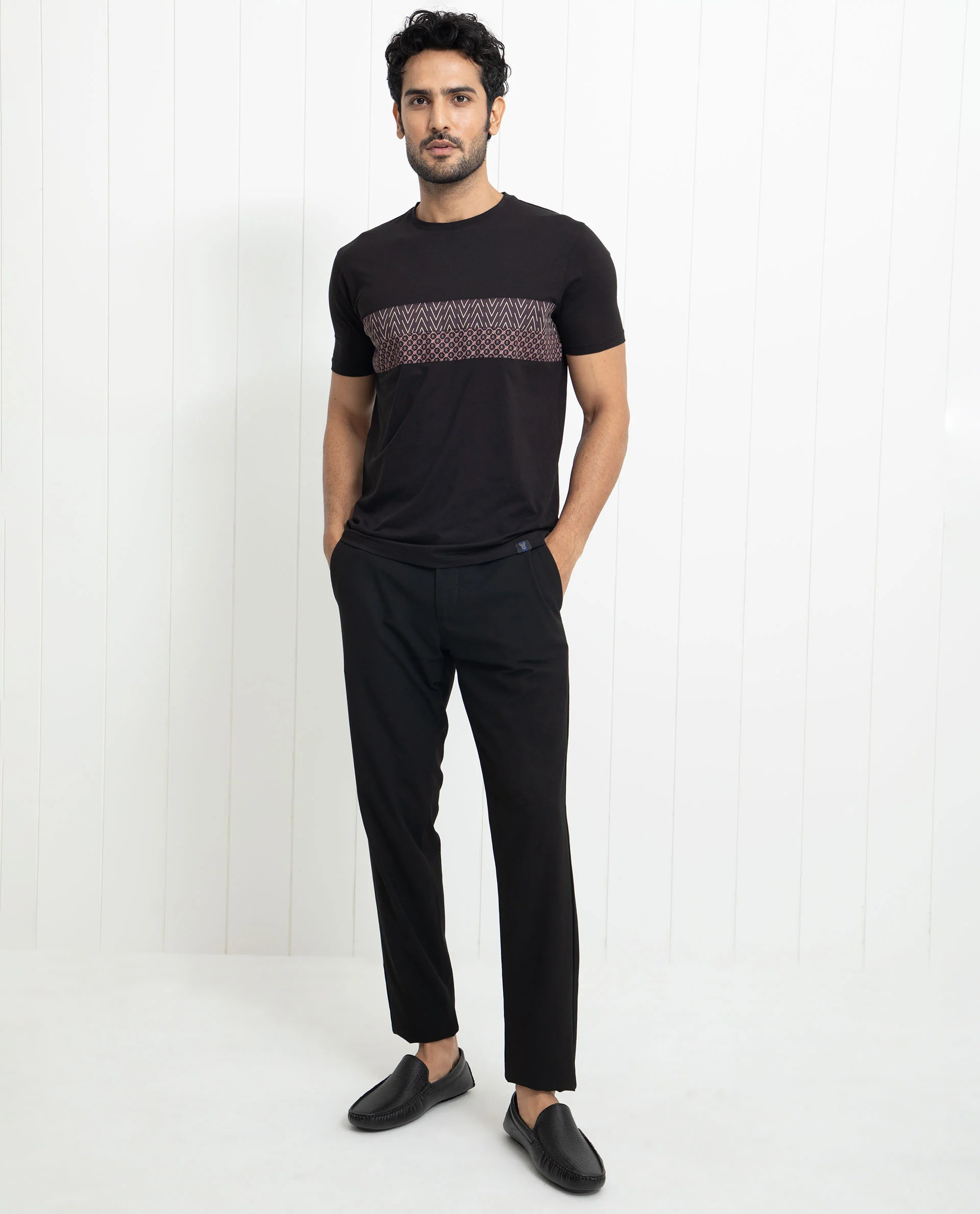 Rare Rabbit Men's Bircher Black Cotton Monogram Print Slim Fit Half Sleeve Crew Neck T-Shirt - Image 9