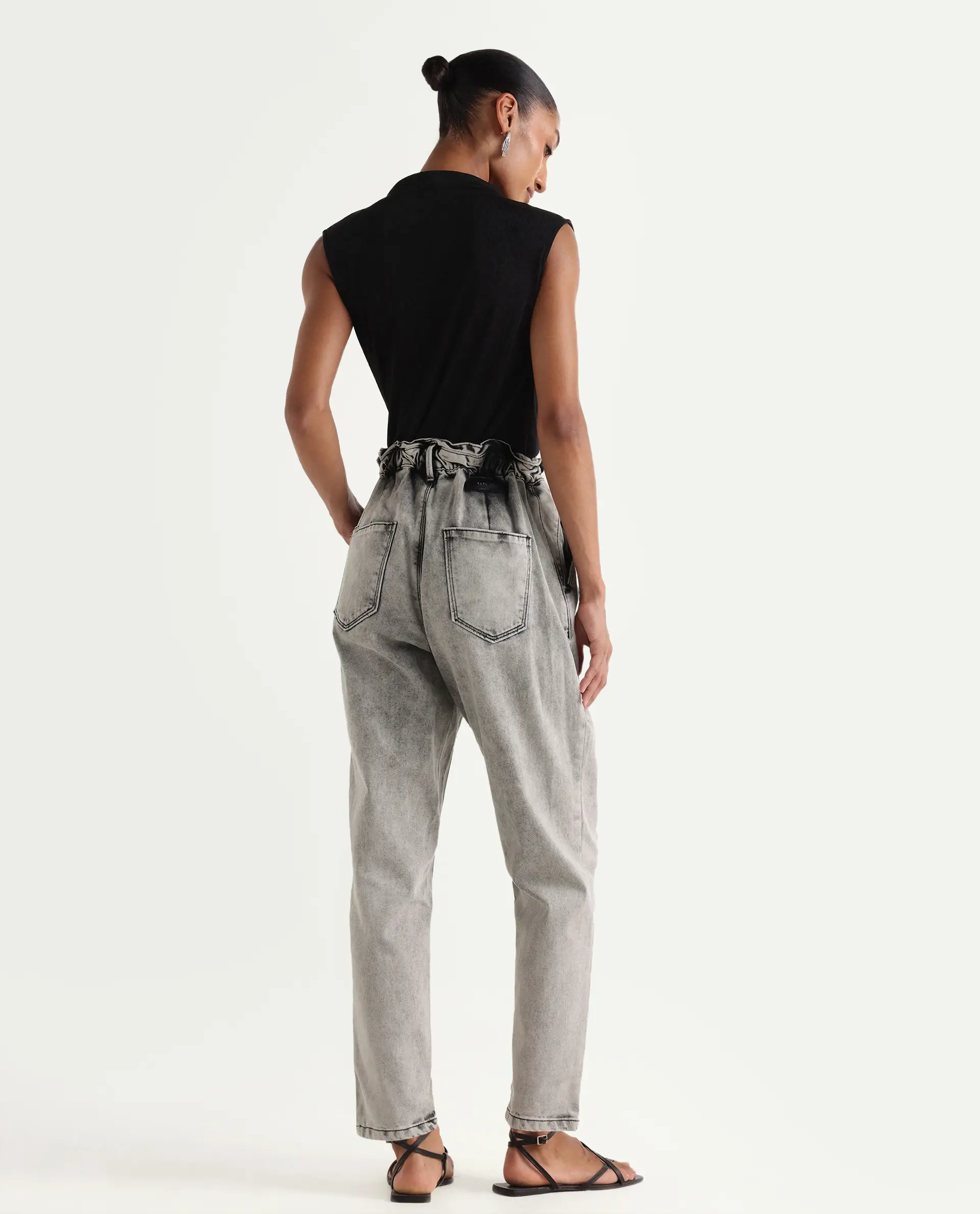 Rareism Women's Birdwing Black Cotton Blend Plain Ankle Length Tailored Jeans - Image 6
