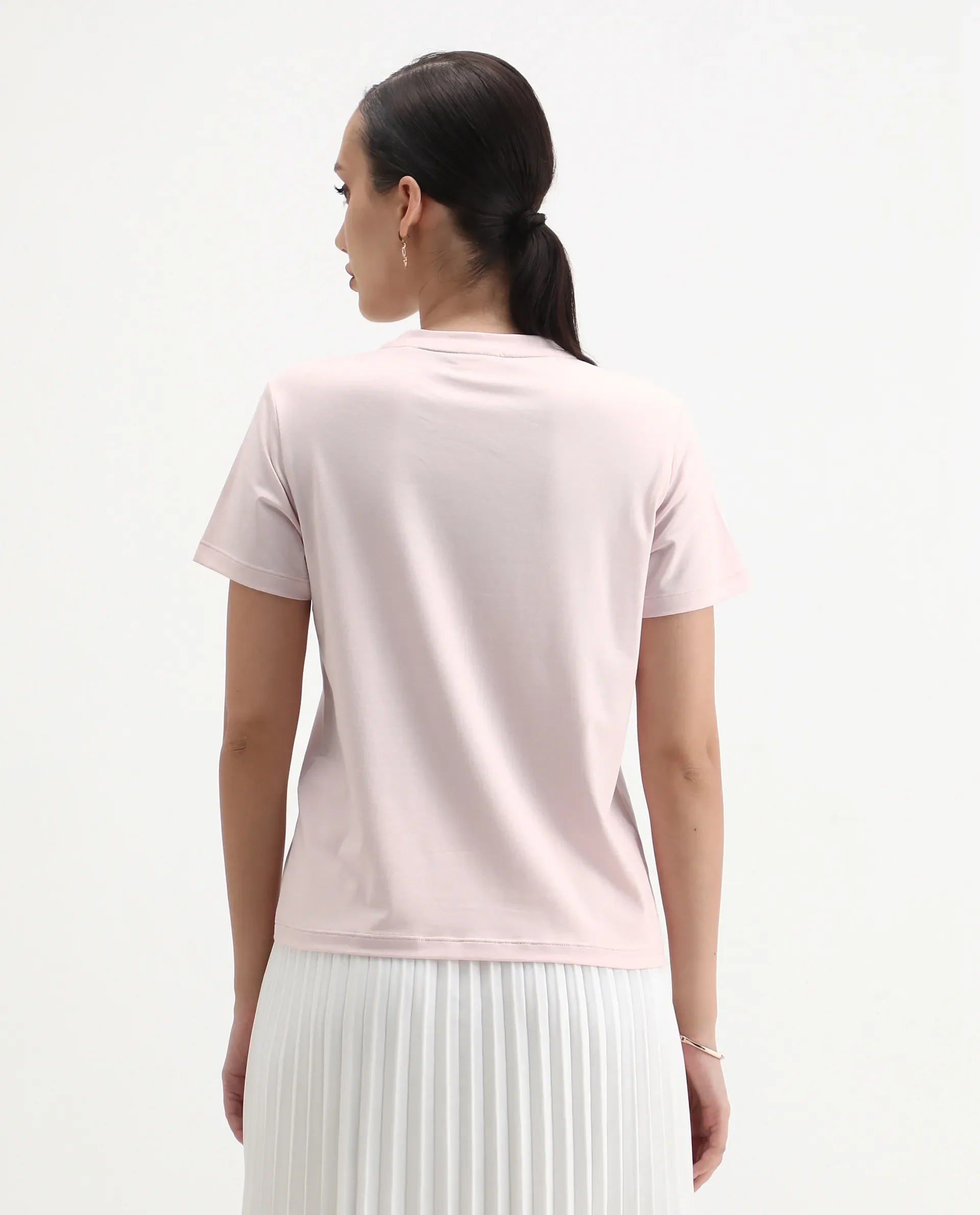 Rareism Women's Birk Light Pink Cotton Blend Crew Neck Regular Fit T-Shirt - Image 7