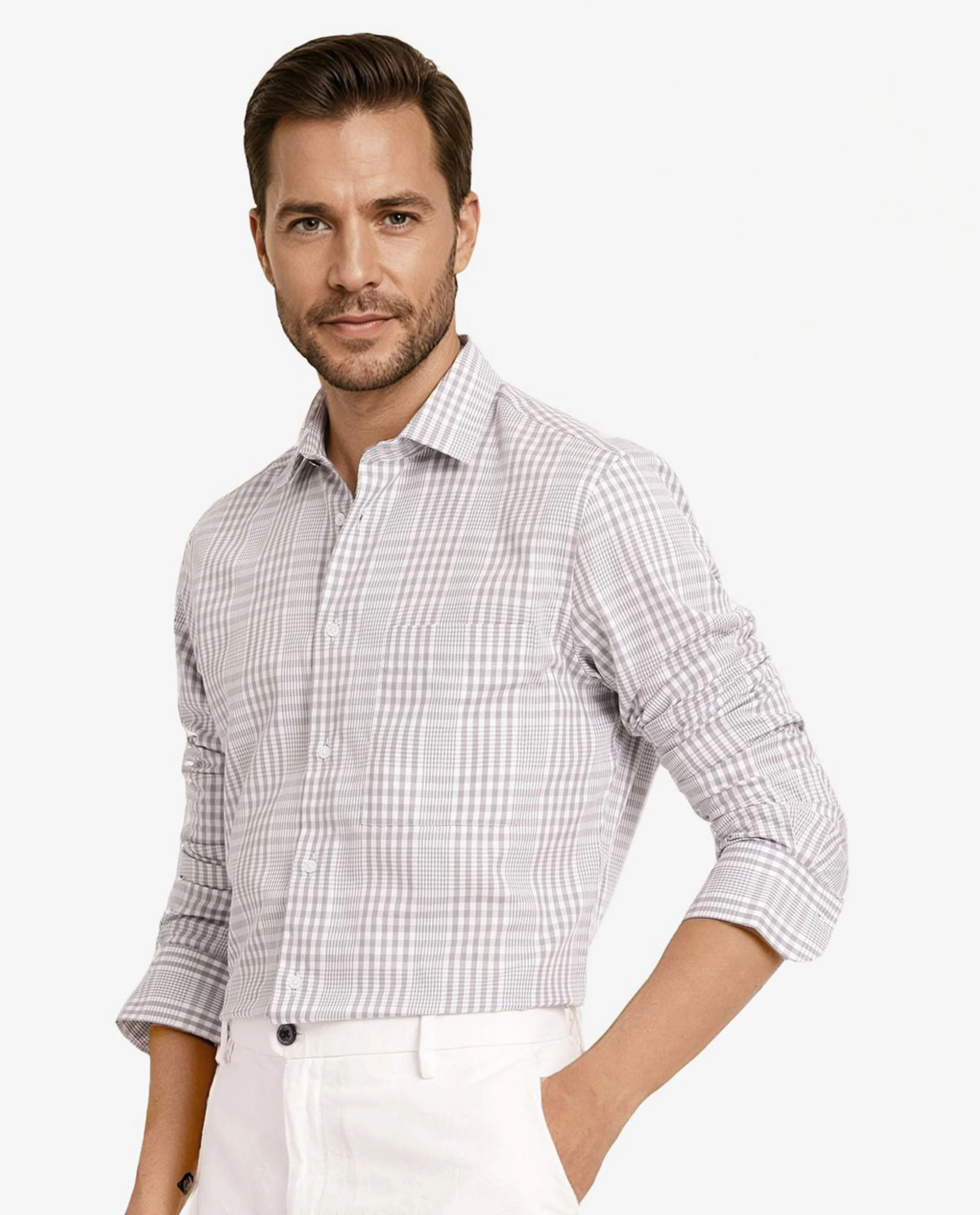 Rare Rabbit Men's Bisk Grey Cotton Checked Print Regular Fit Full Sleeve Collared Shirt - Image 6