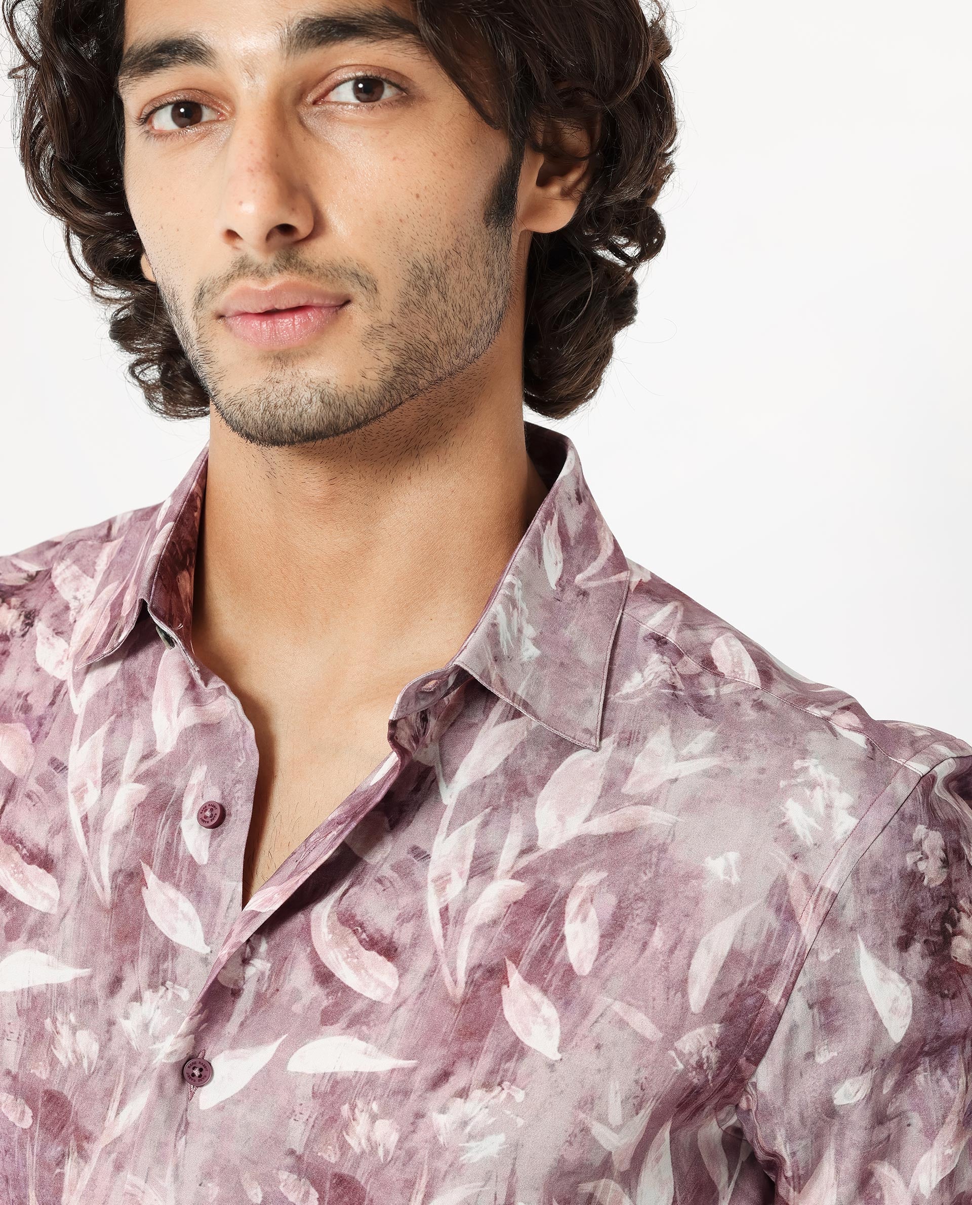 Rare Rabbit Men's Biskra Light Grey Viscose Tropical Print Regular Fit Full Sleeve Collared Shirt - Image 2