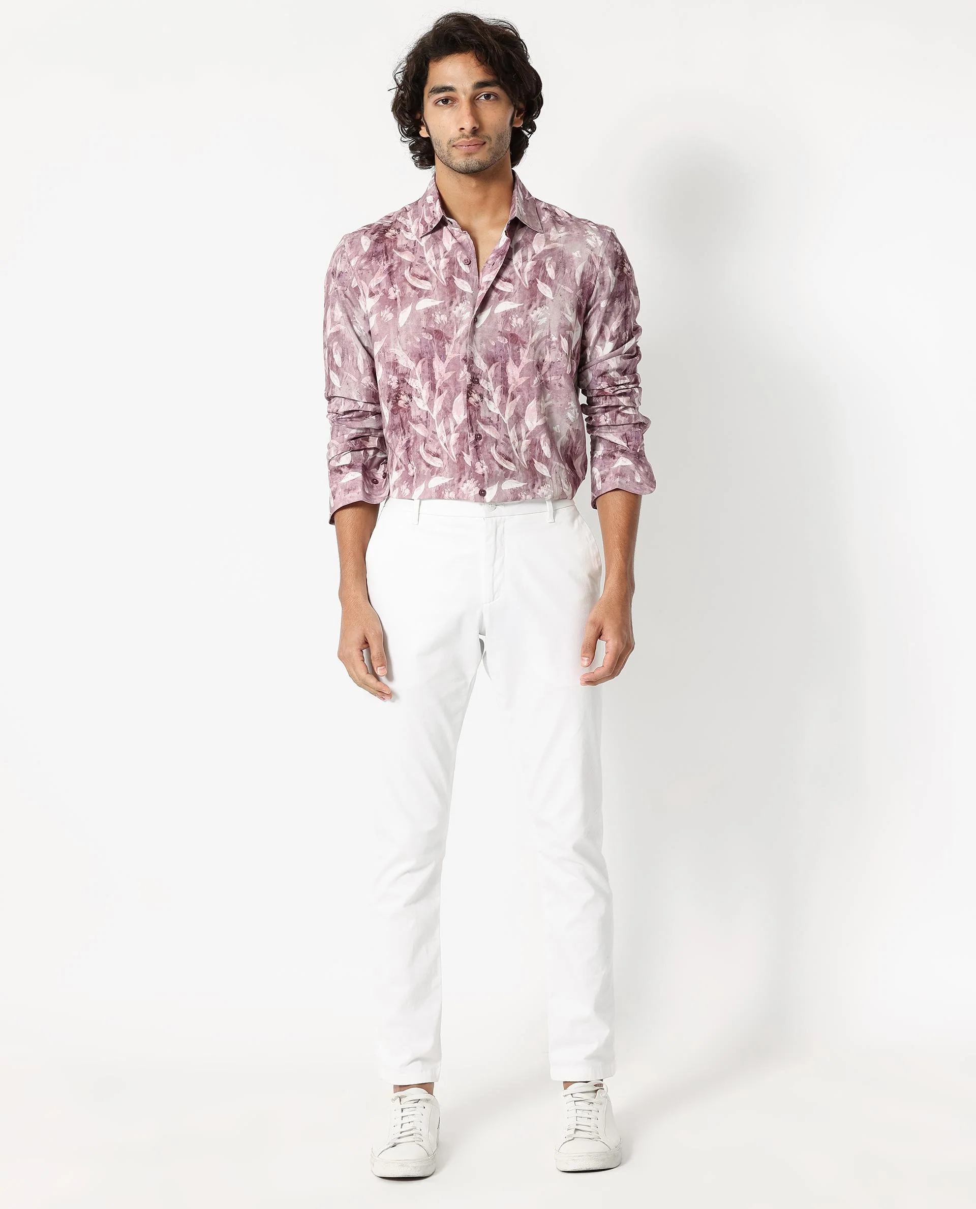 Rare Rabbit Men's Biskra Light Grey Viscose Tropical Print Regular Fit Full Sleeve Collared Shirt - Image 3