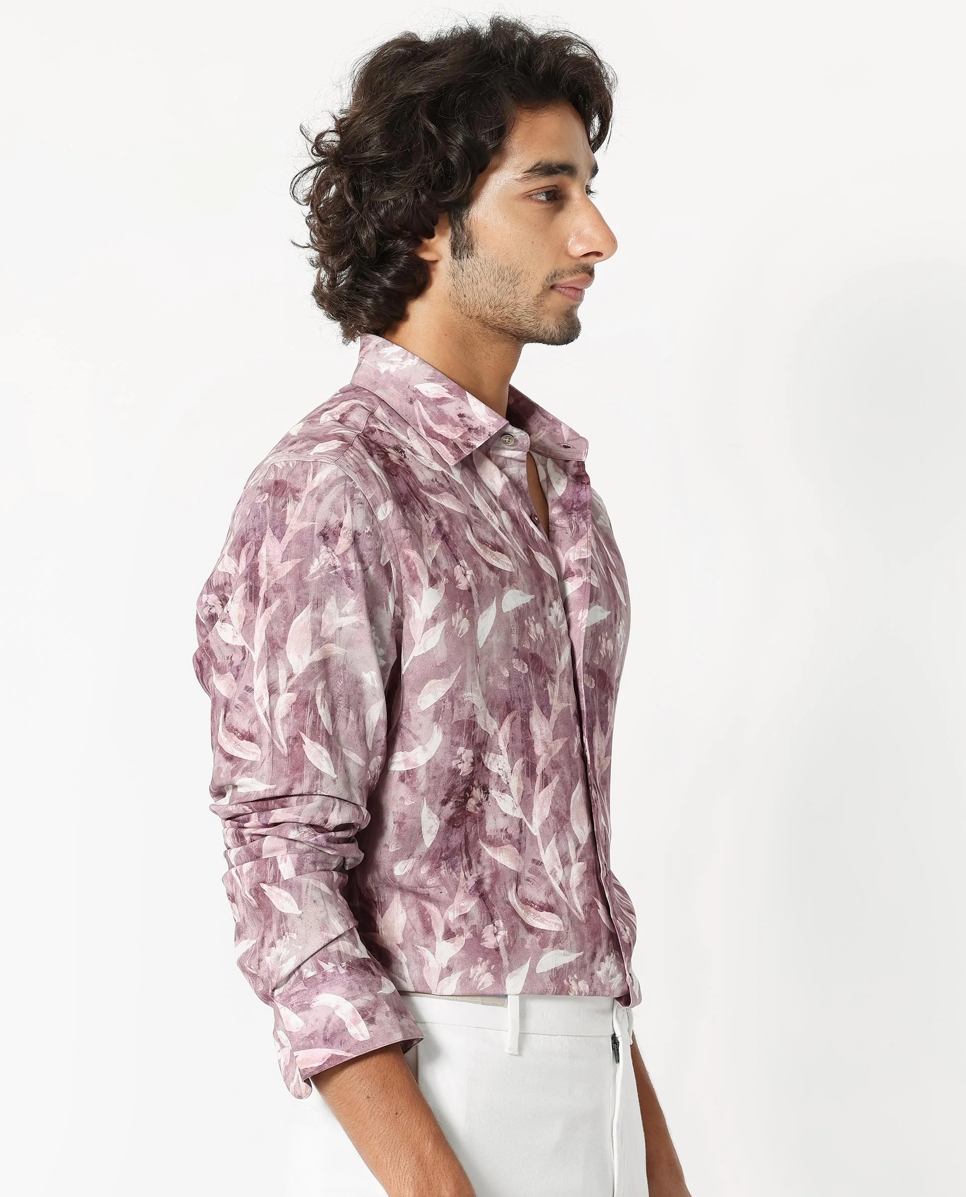 Rare Rabbit Men's Biskra Light Grey Viscose Tropical Print Regular Fit Full Sleeve Collared Shirt - Image 4