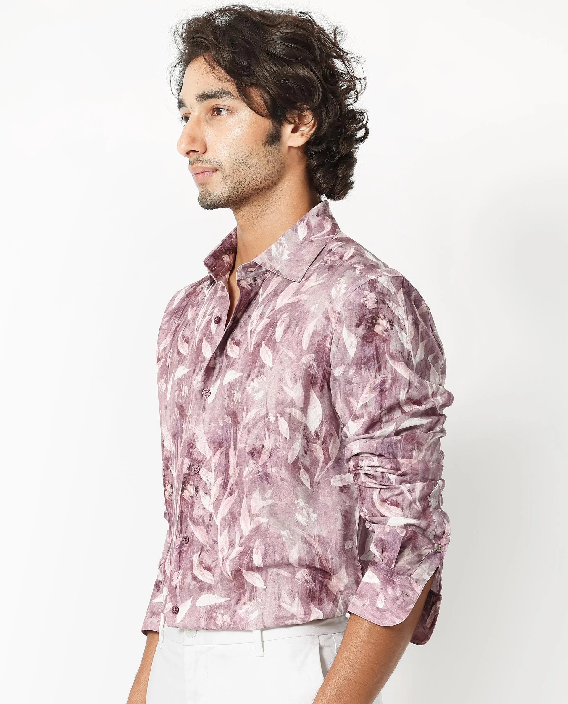 Rare Rabbit Men's Biskra Light Grey Viscose Tropical Print Regular Fit Full Sleeve Collared Shirt - Image 5