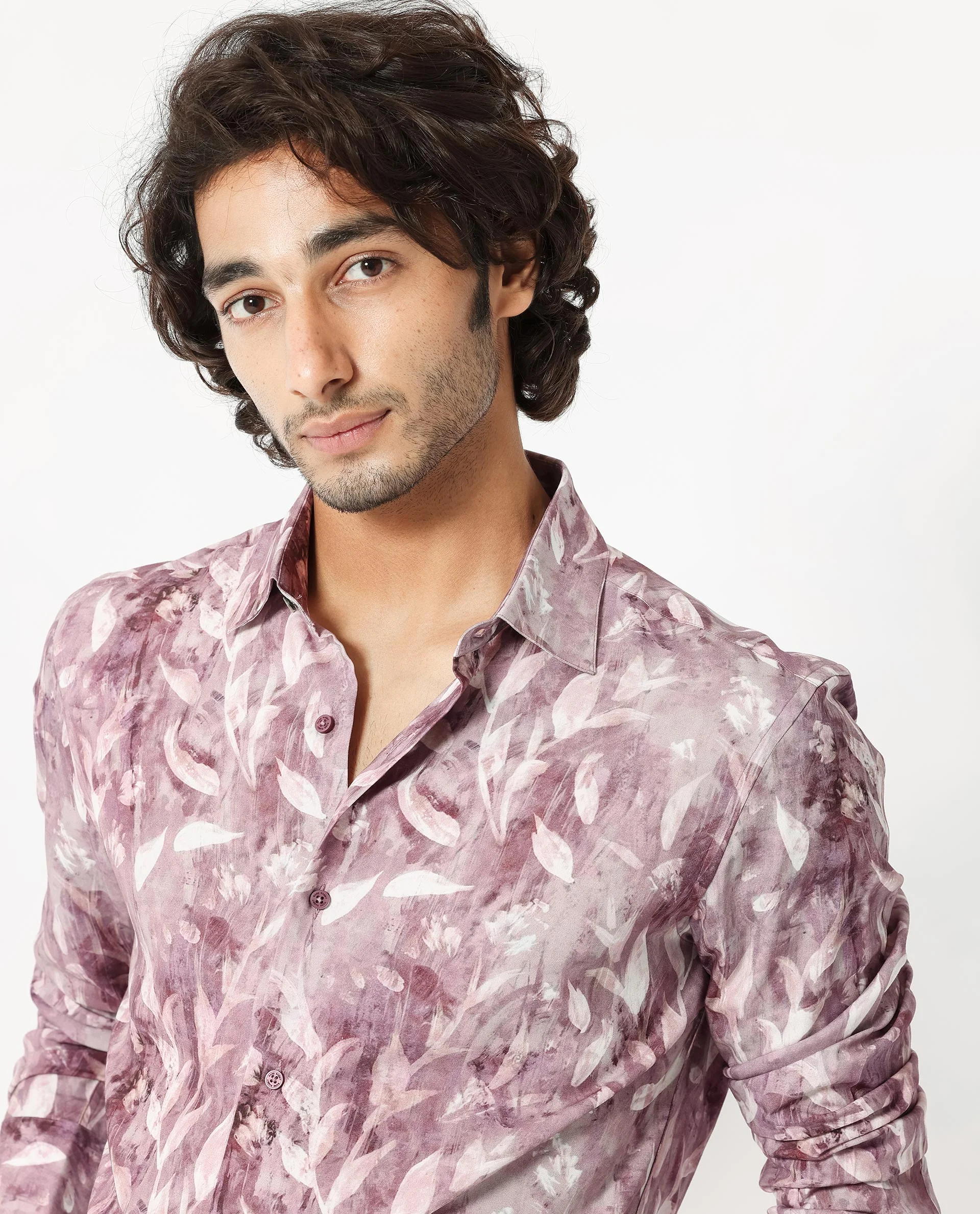 Rare Rabbit Men's Biskra Light Grey Viscose Tropical Print Regular Fit Full Sleeve Collared Shirt - Image 6