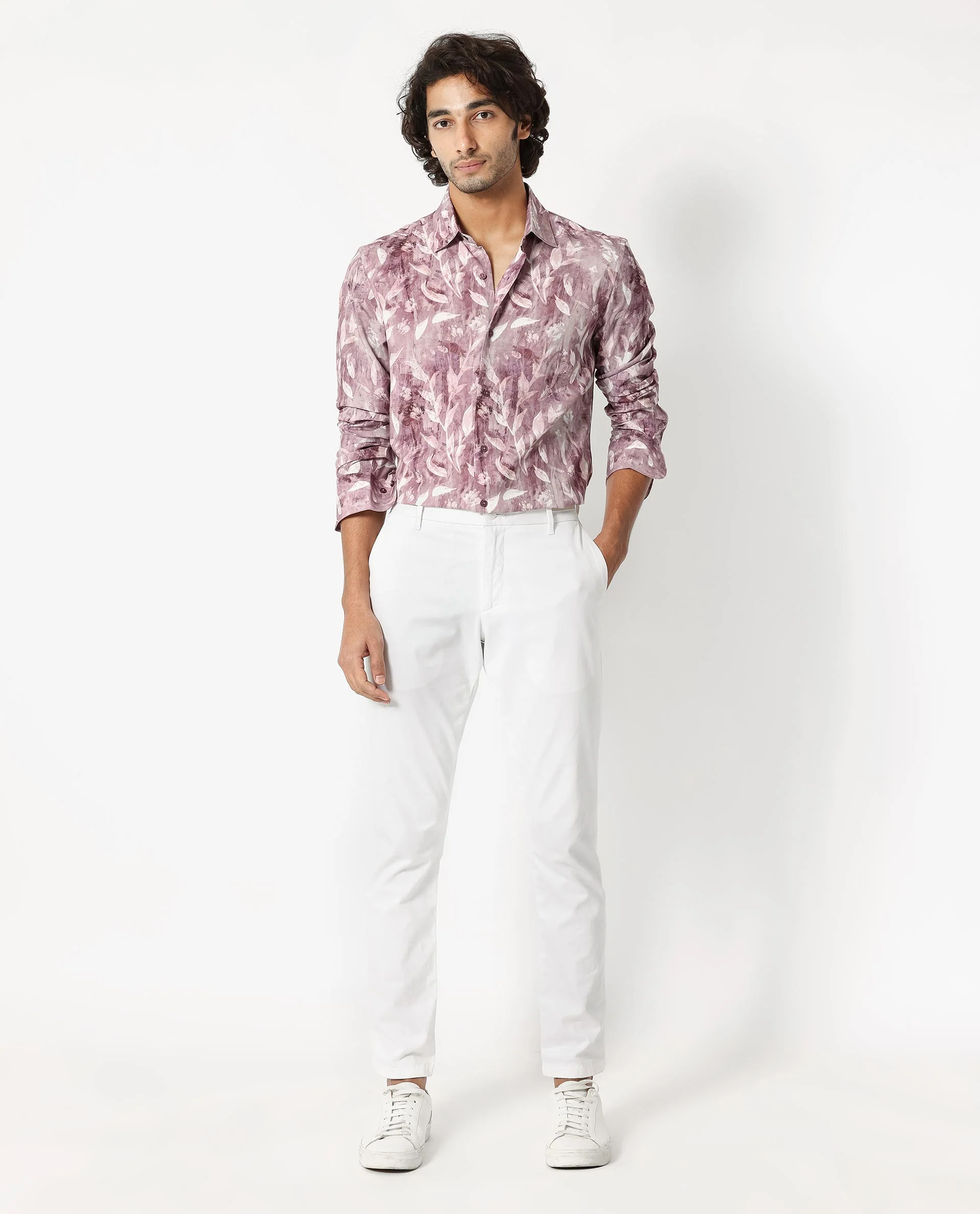 Rare Rabbit Men's Biskra Light Grey Viscose Tropical Print Regular Fit Full Sleeve Collared Shirt - Image 7