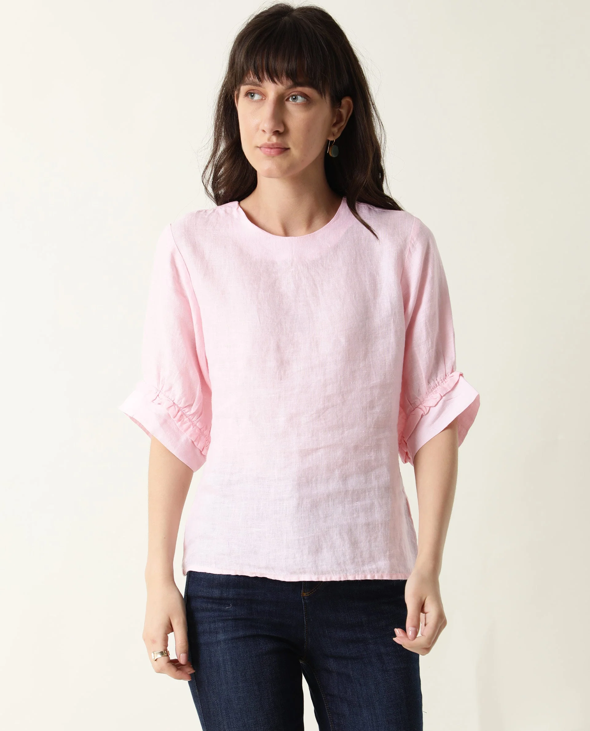 Rareism Women Bite Pink Top Short Sleeves Solid