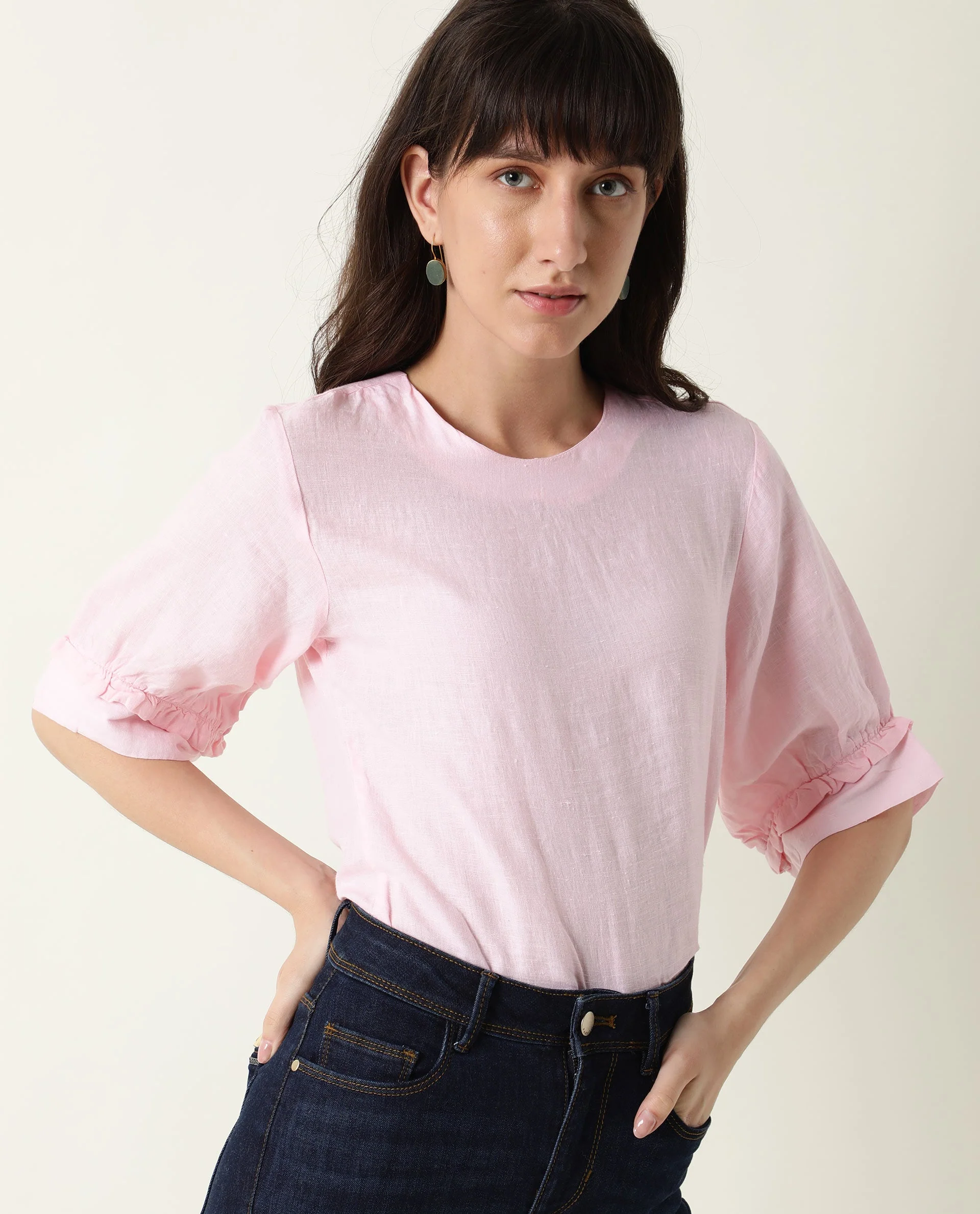 Rareism Women Bite Pink Top Short Sleeves Solid - Image 6