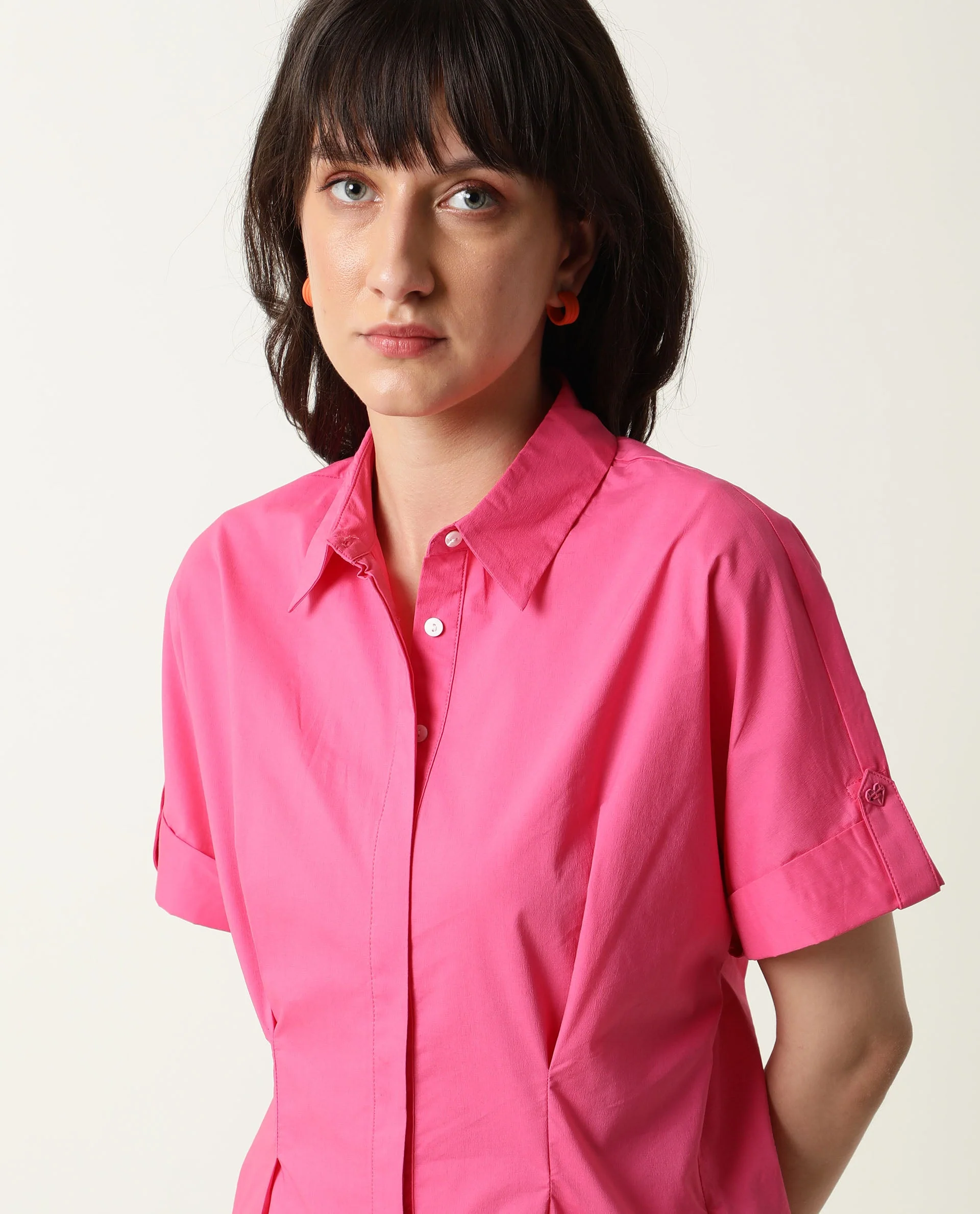 Rareism Womens Bitsy Pink Playsuit Cotton Lycra Fabric Regular Fit Half Sleeve Collared Neck - Image 4