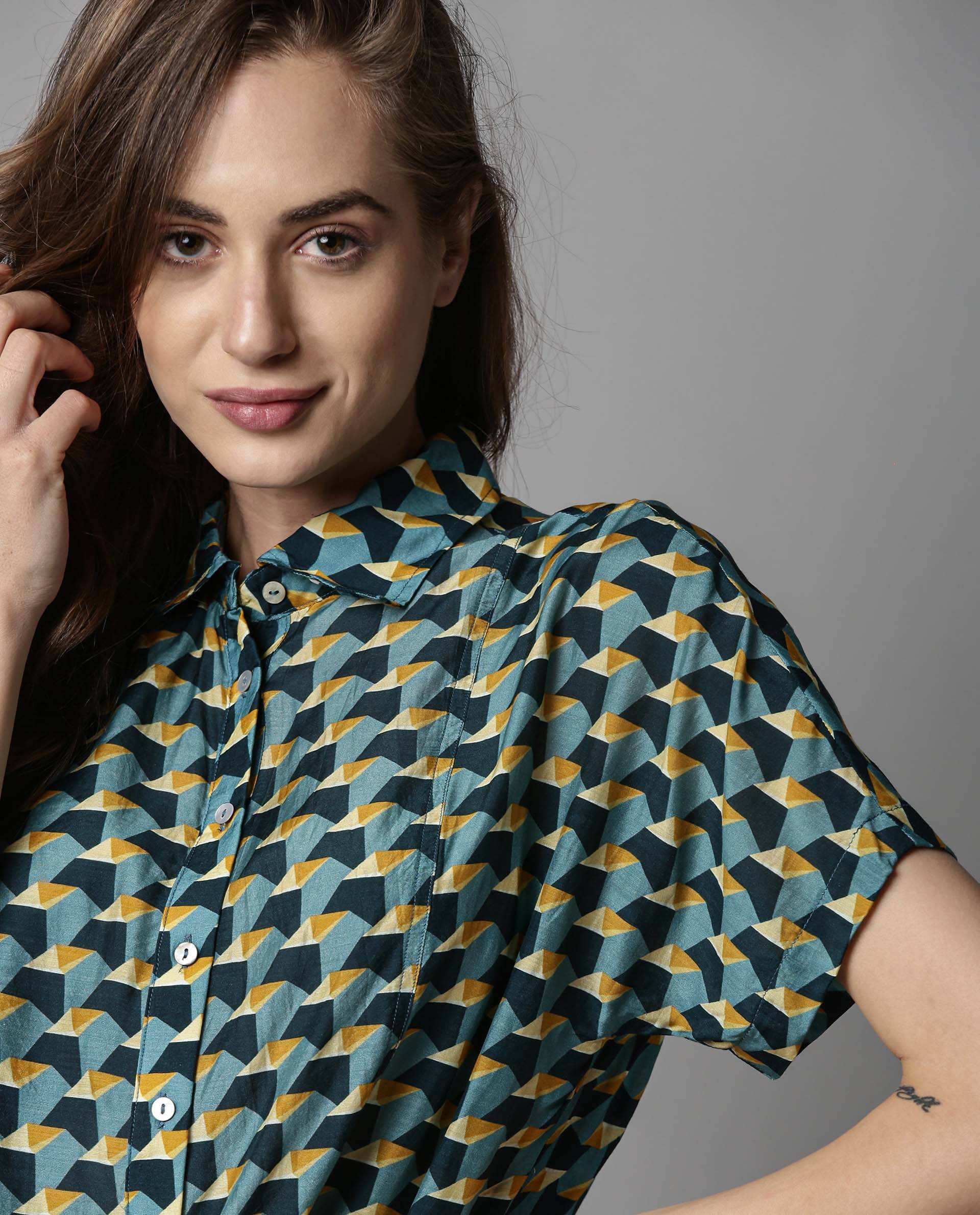 Rareism Women Biza Blue Top Short Sleeves Printed - Image 2
