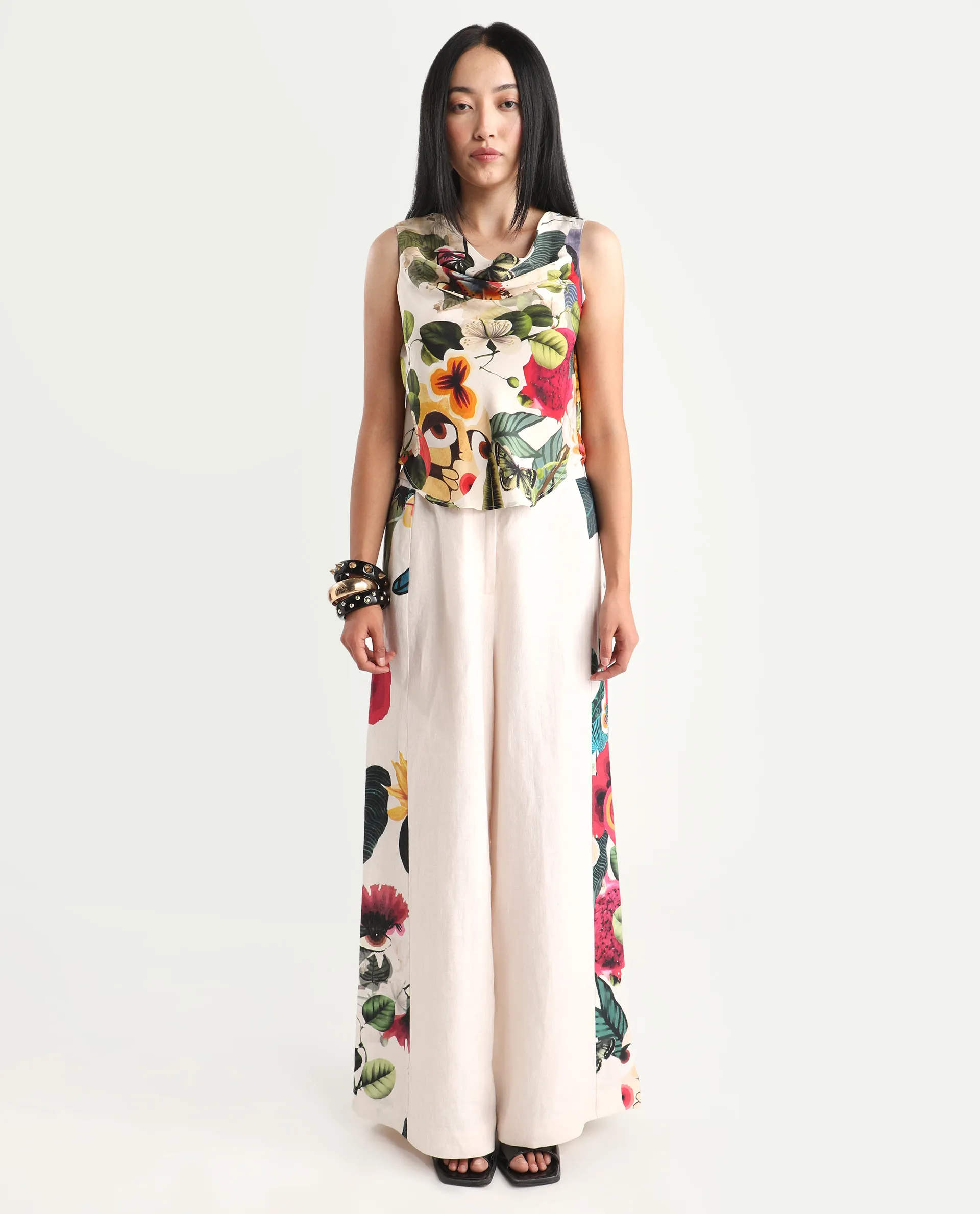 Rareism Women's Bizmar Off White Silk Sleeveless Regular Fit Abstract Print Top - Image 2
