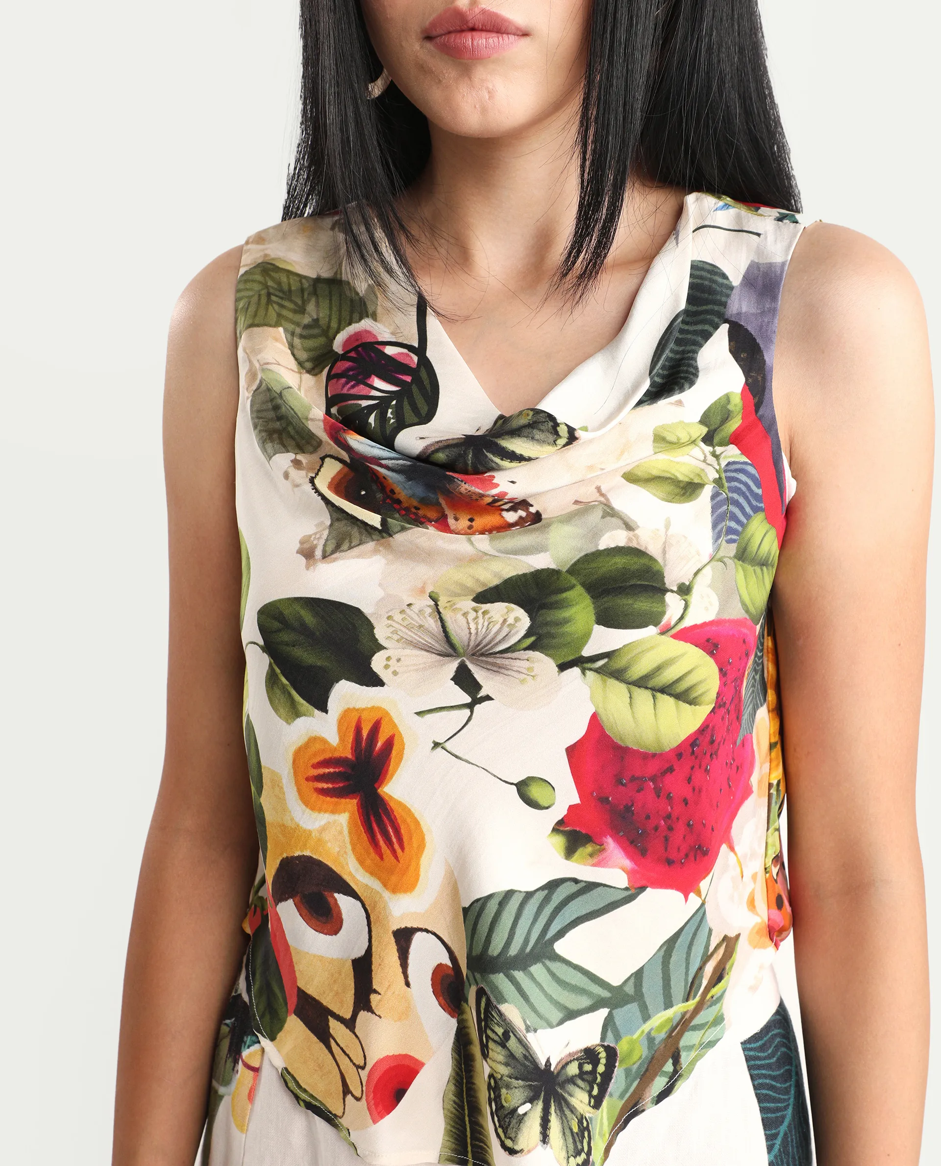 Rareism Women's Bizmar Off White Silk Sleeveless Regular Fit Abstract Print Top - Image 3