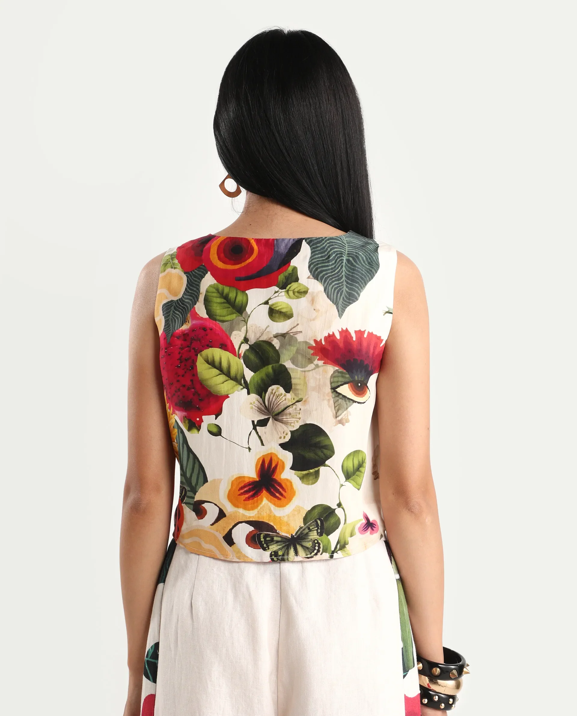 Rareism Women's Bizmar Off White Silk Sleeveless Regular Fit Abstract Print Top - Image 7