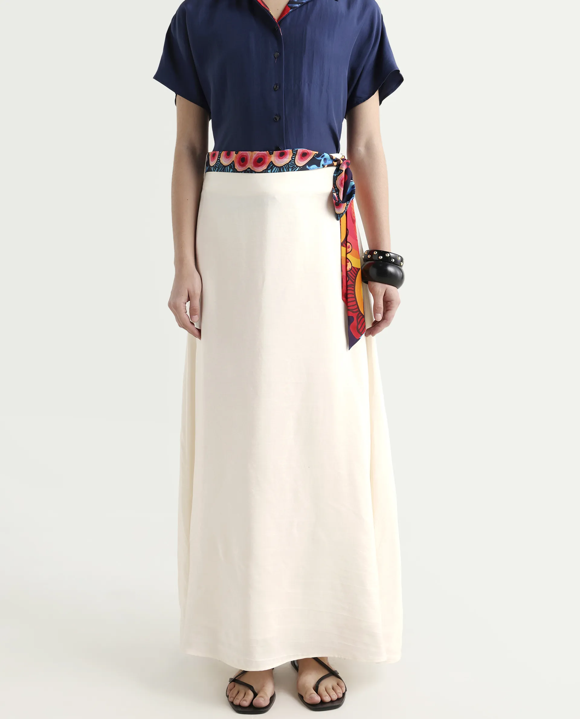 Rareism Women's Bizu-B Off White Silk A-Line Plain Skirt