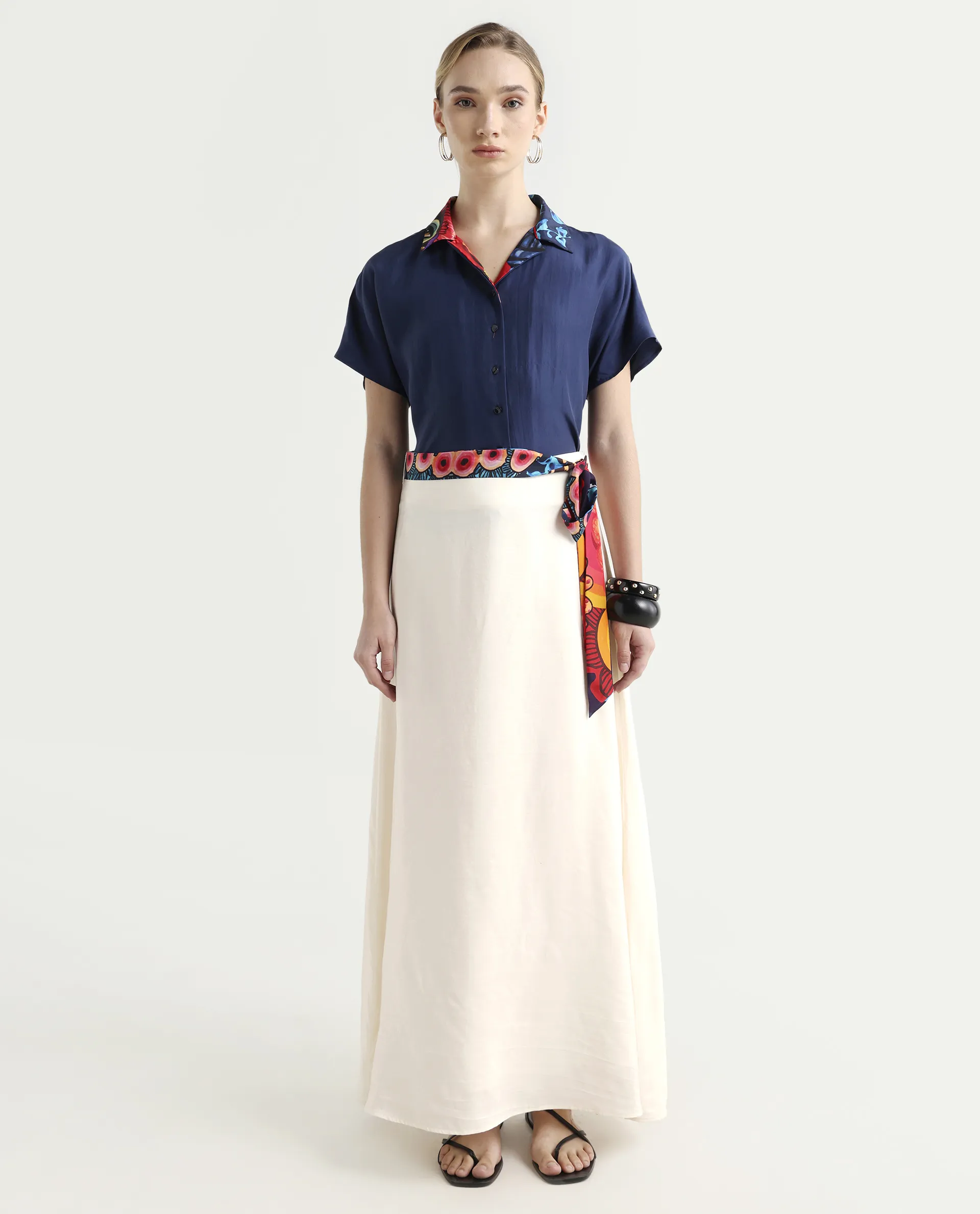 Rareism Women's Bizu-B Off White Silk A-Line Plain Skirt - Image 2