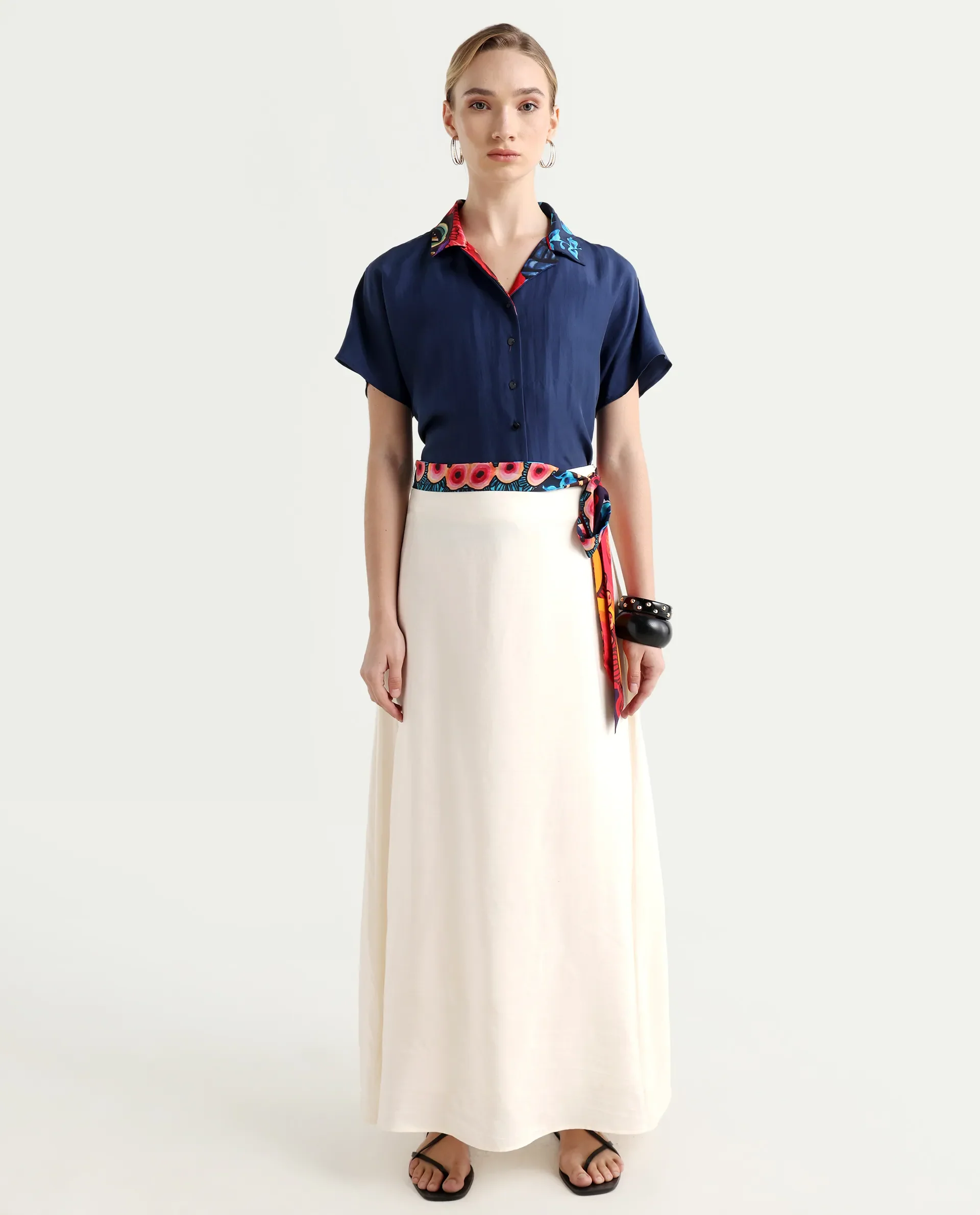 Rareism Women's Bizu-B Off White Silk A-Line Plain Skirt - Image 3