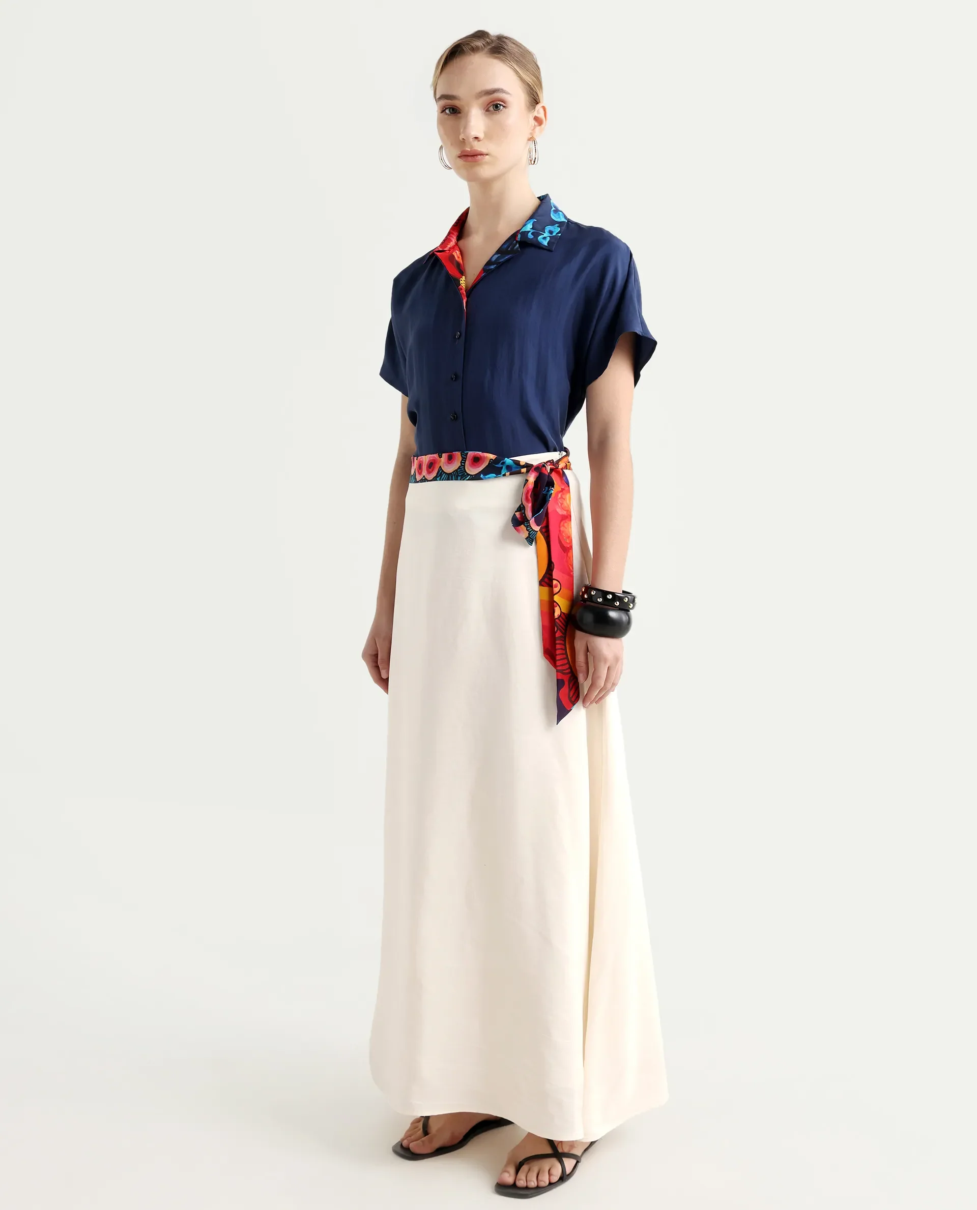 Rareism Women's Bizu-B Off White Silk A-Line Plain Skirt - Image 5