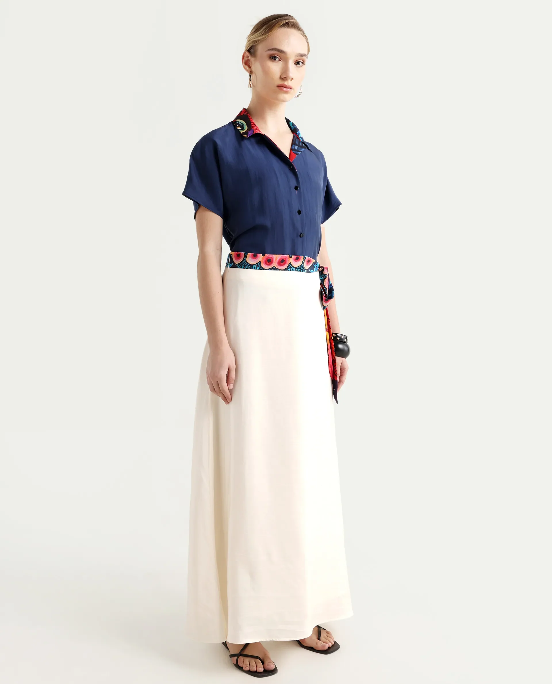 Rareism Women's Bizu-B Off White Silk A-Line Plain Skirt - Image 6