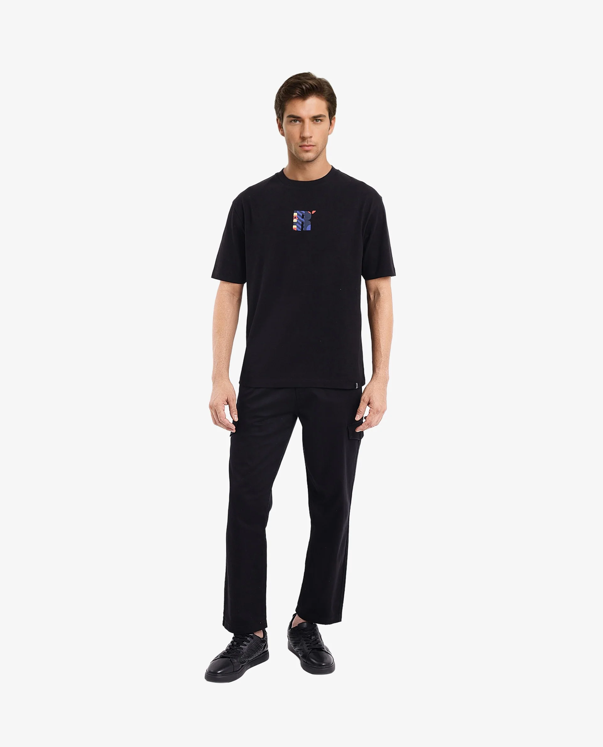 Rare Rabbit Men's Bjorn Black Cotton Graphic Print Oversized Fit Half Sleeve Crew Neck T-Shirt - Image 4