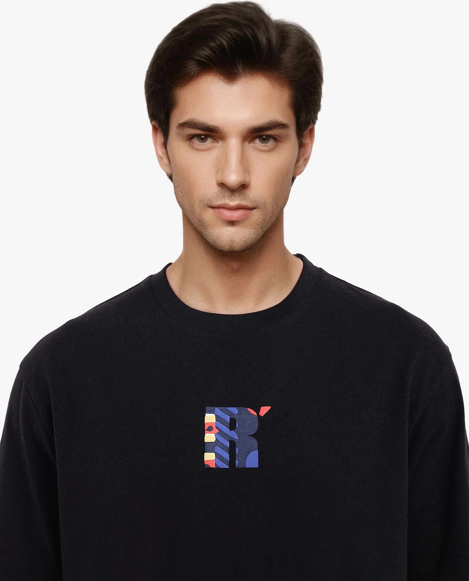 Rare Rabbit Men's Bjorn Black Cotton Graphic Print Oversized Fit Half Sleeve Crew Neck T-Shirt - Image 5