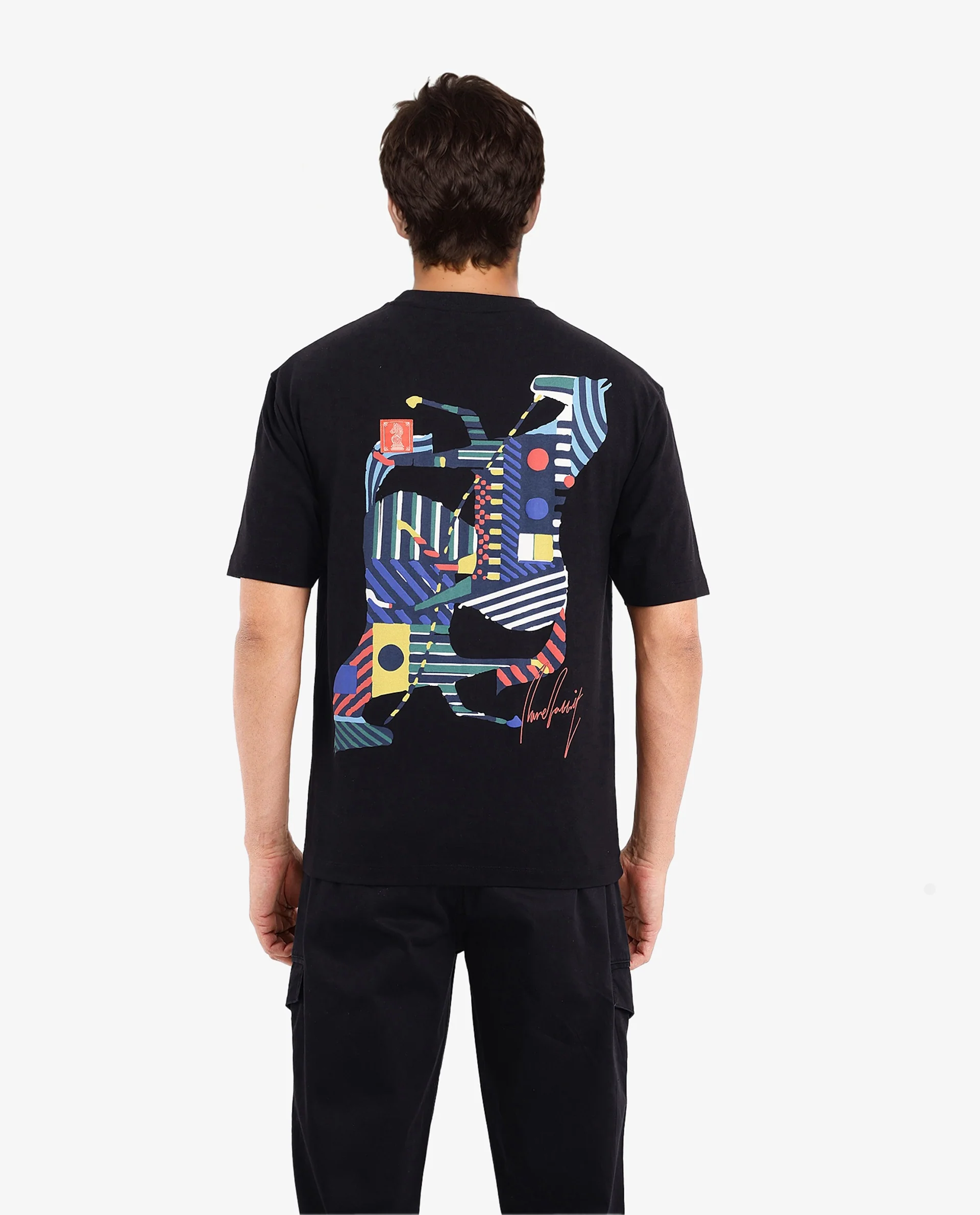 Rare Rabbit Men's Bjorn Black Cotton Graphic Print Oversized Fit Half Sleeve Crew Neck T-Shirt - Image 6