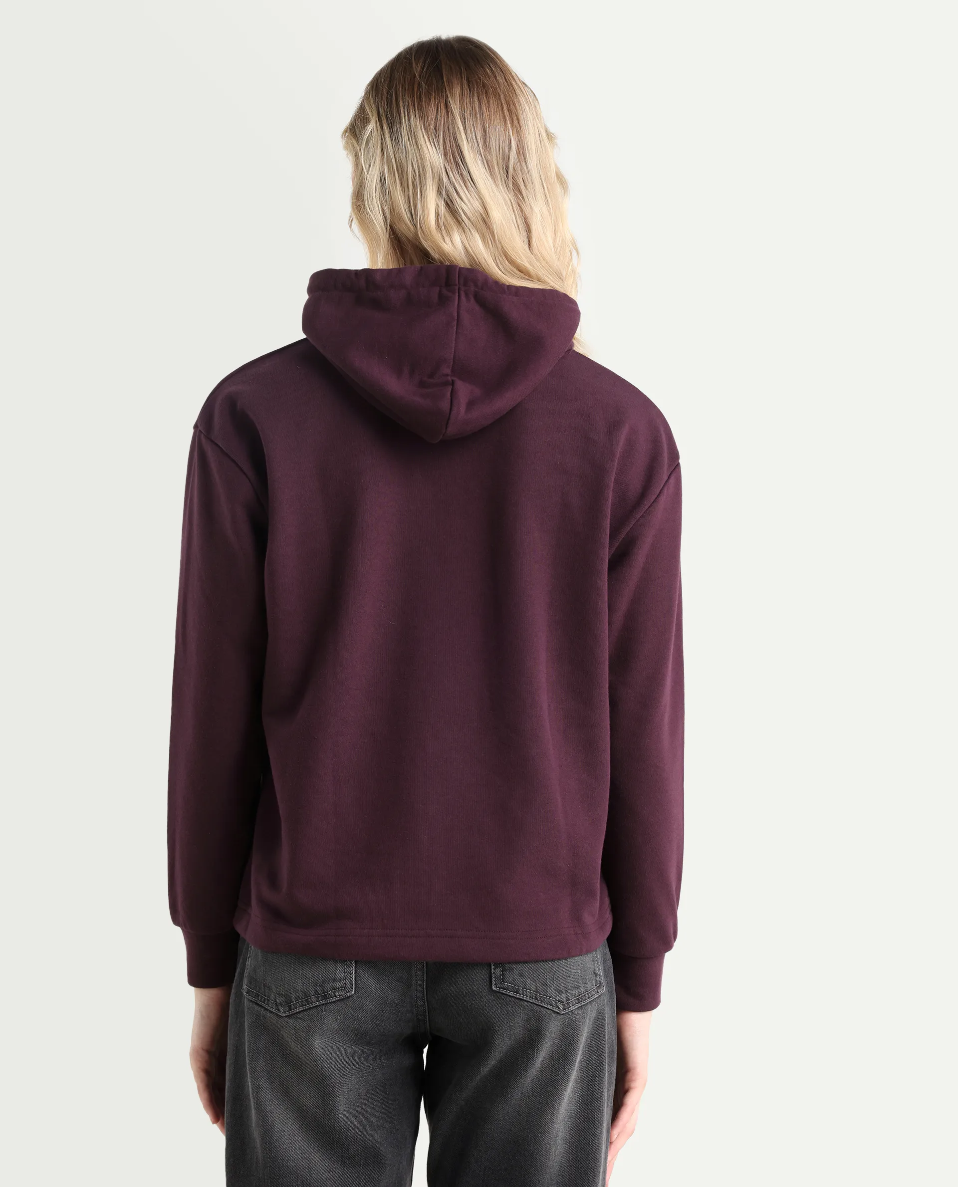 Rareism Women's Blacher Dark Maroon Polyester Blend Hooded Graphic Print Regular Fit Sweatshirt - Image 7