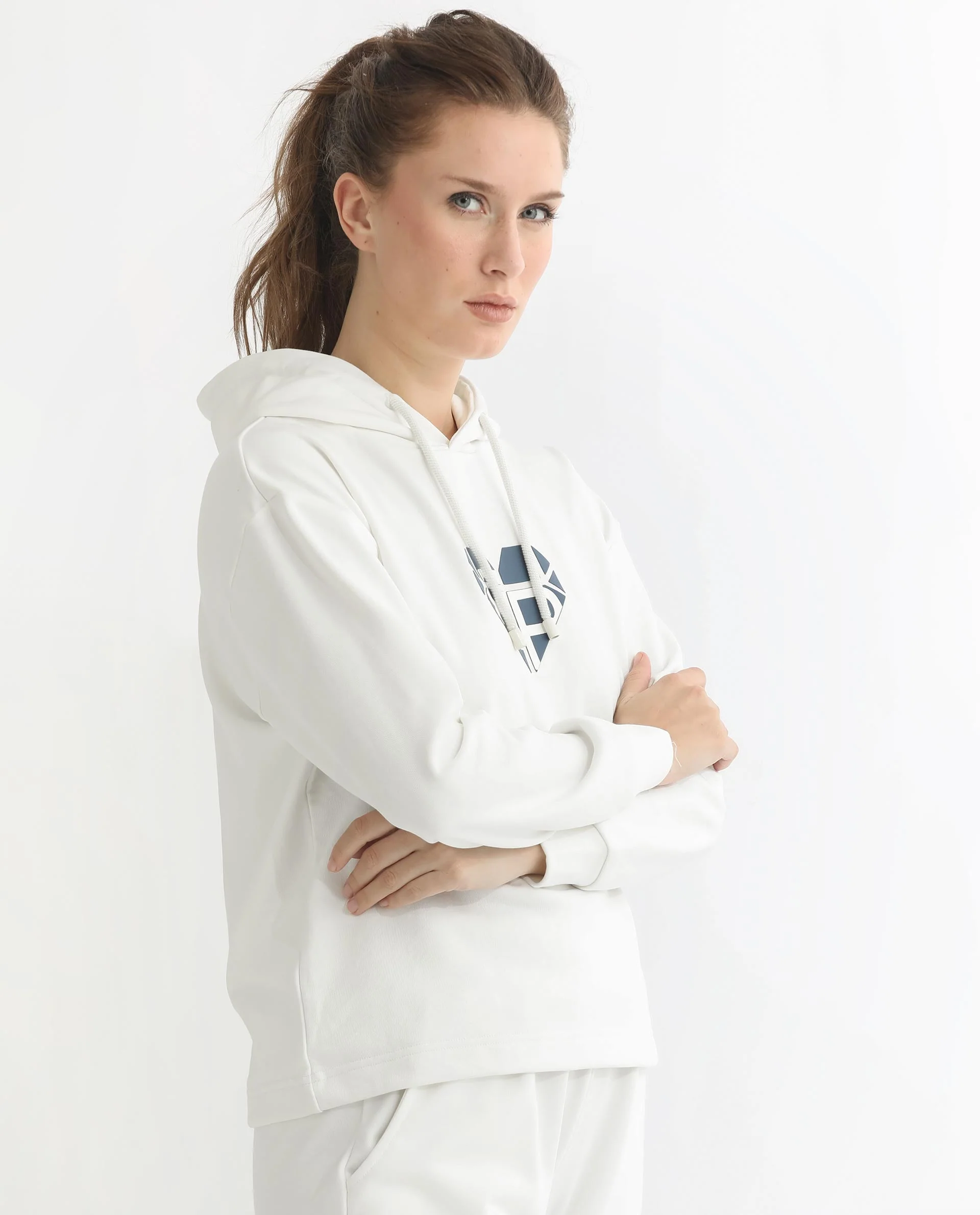 Rareism Women's Blacher Off White Polyester Blend Hooded Graphic Print Regular Fit Sweatshirt - Image 12