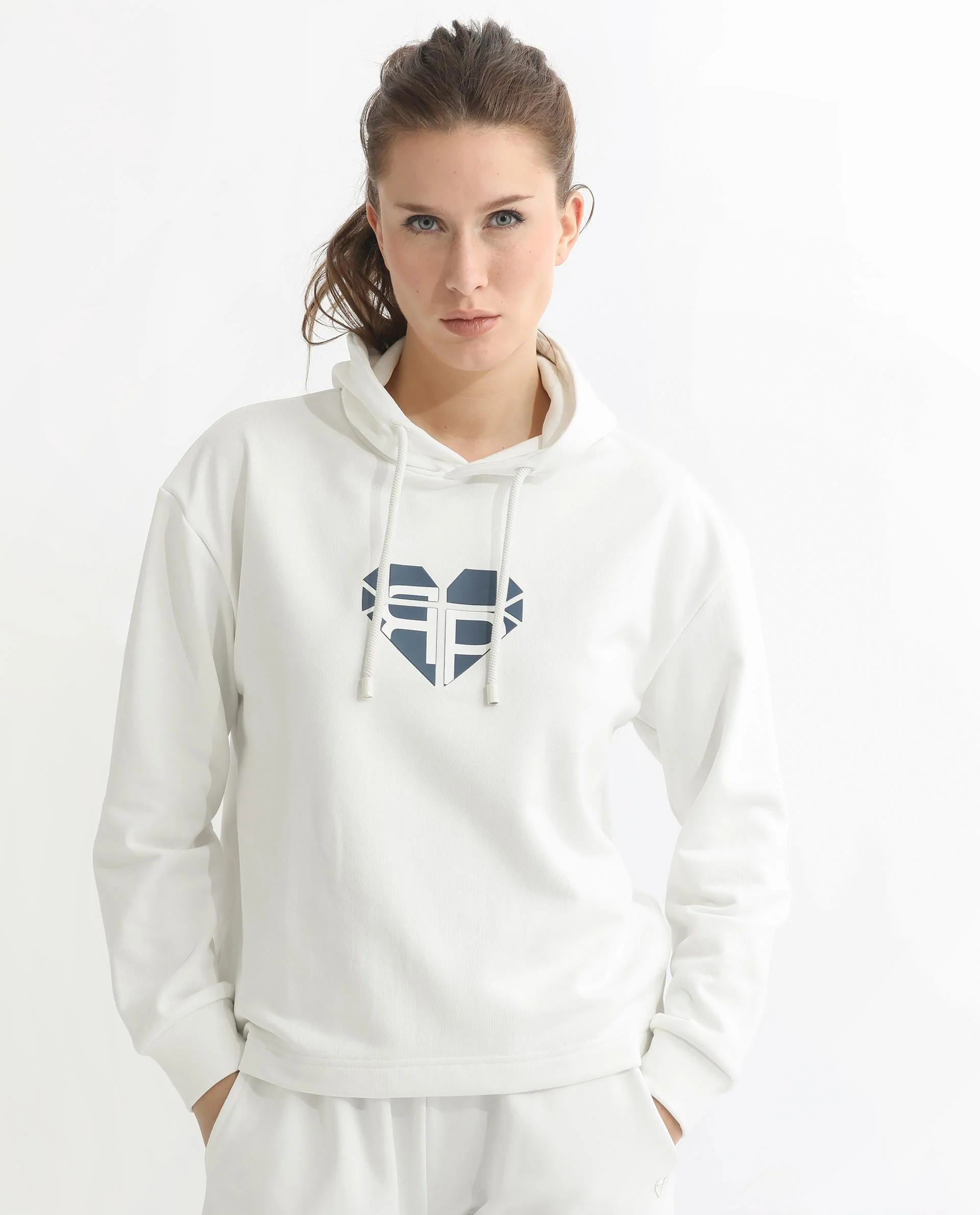 Rareism Women's Blacher Off White Polyester Blend Hooded Graphic Print Regular Fit Sweatshirt - Image 13