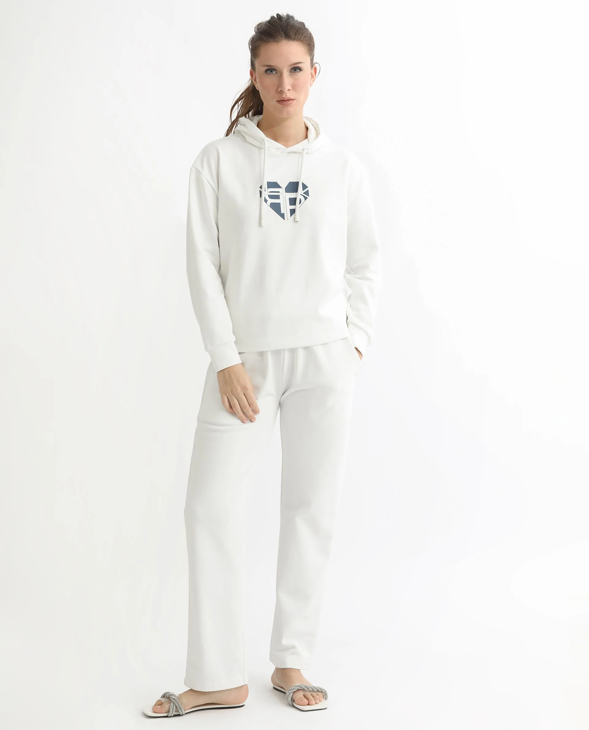 Rareism Women's Blacher Off White Polyester Blend Hooded Graphic Print Regular Fit Sweatshirt - Image 15