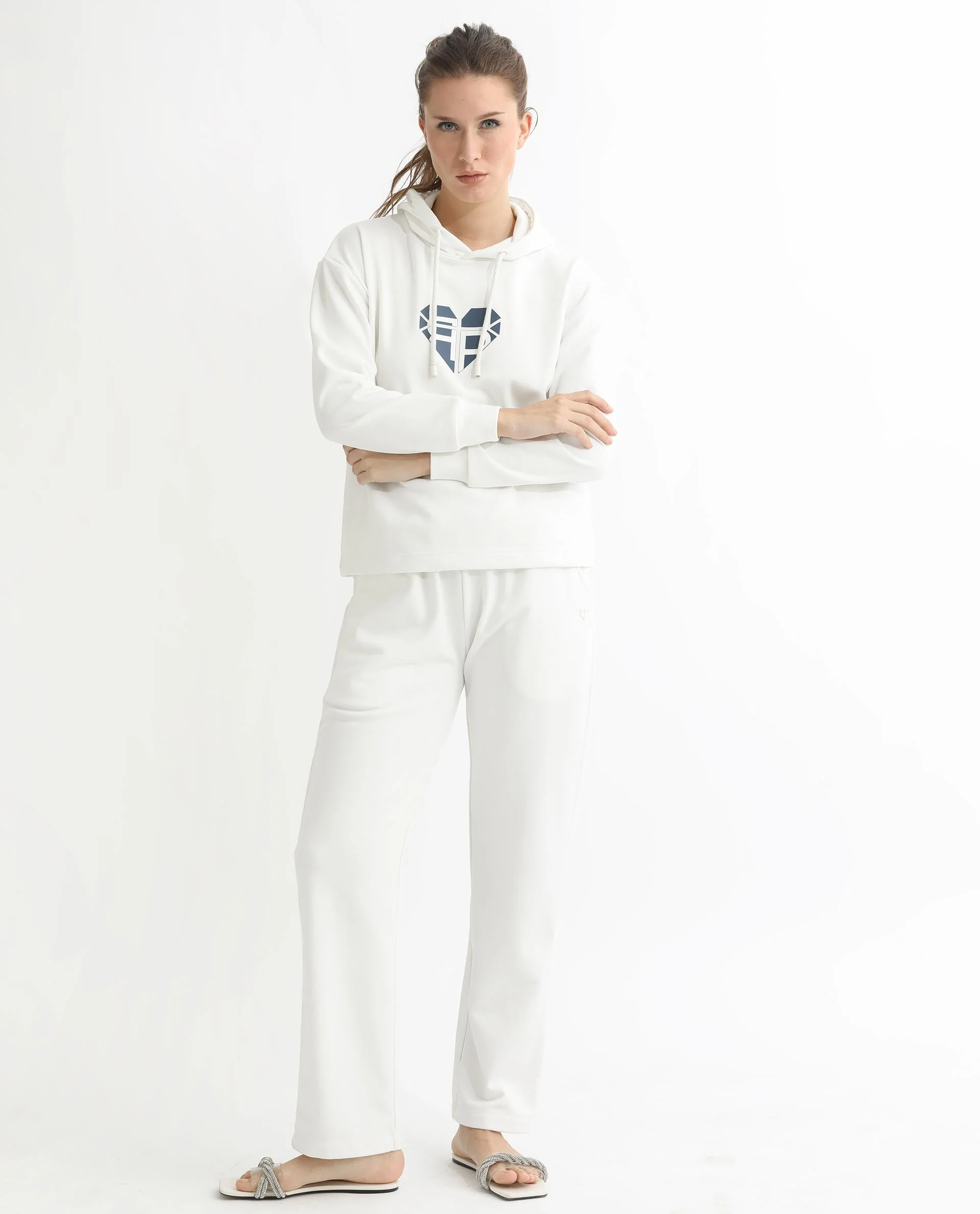 Rareism Women's Blacher Off White Polyester Blend Hooded Graphic Print Regular Fit Sweatshirt - Image 16