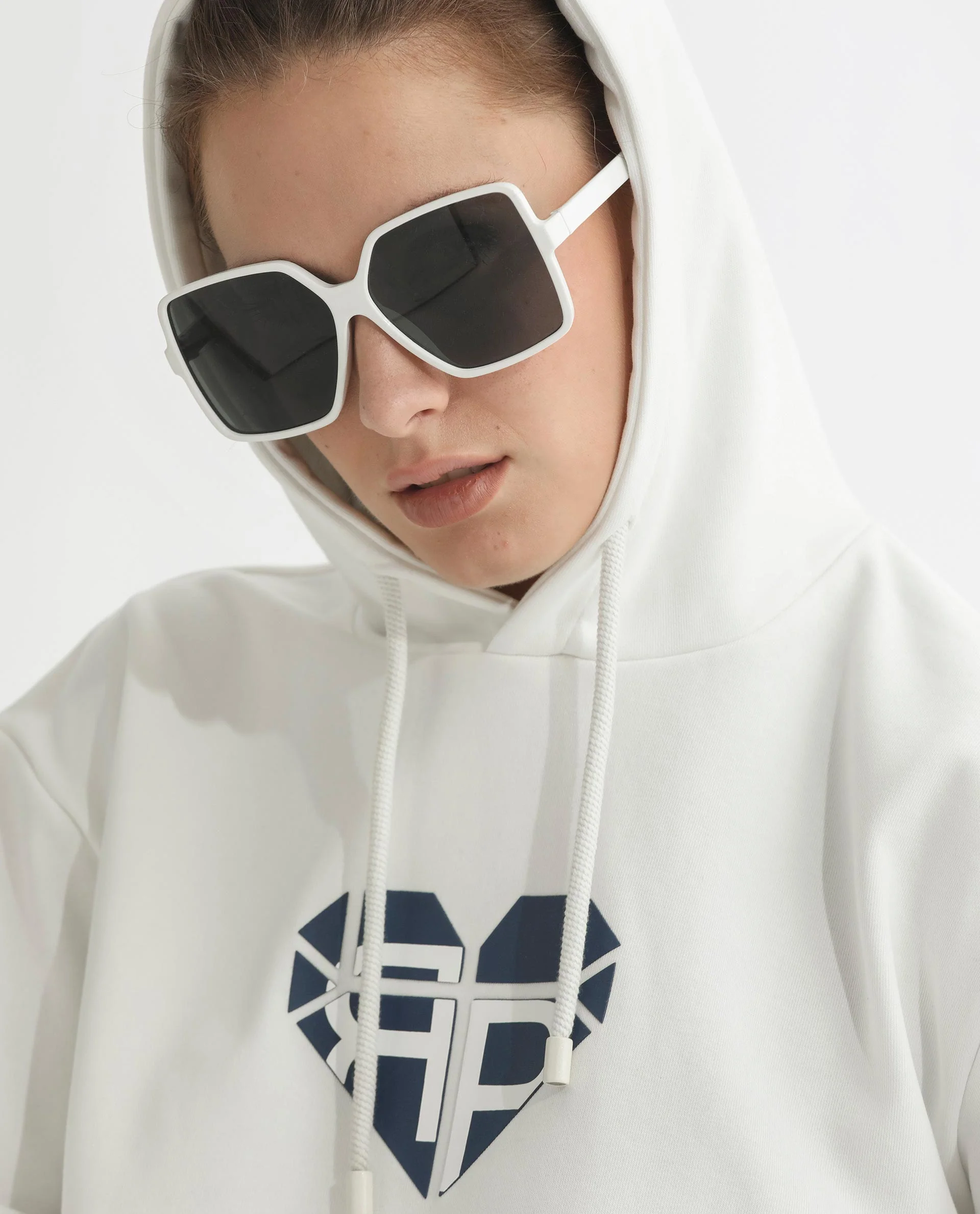 Rareism Women's Blacher Off White Polyester Blend Hooded Graphic Print Regular Fit Sweatshirt - Image 7