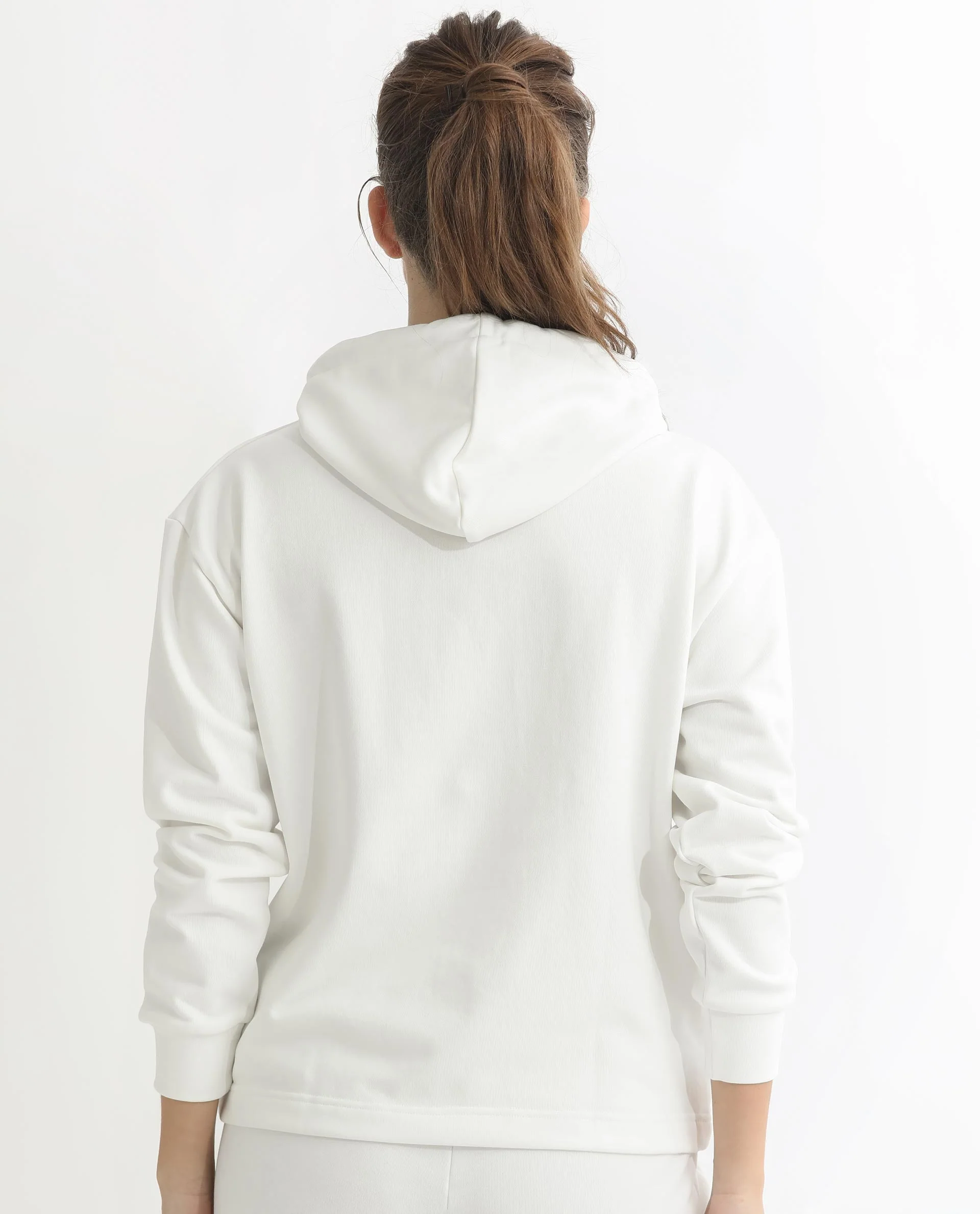 Rareism Women's Blacher Off White Polyester Blend Hooded Graphic Print Regular Fit Sweatshirt - Image 9