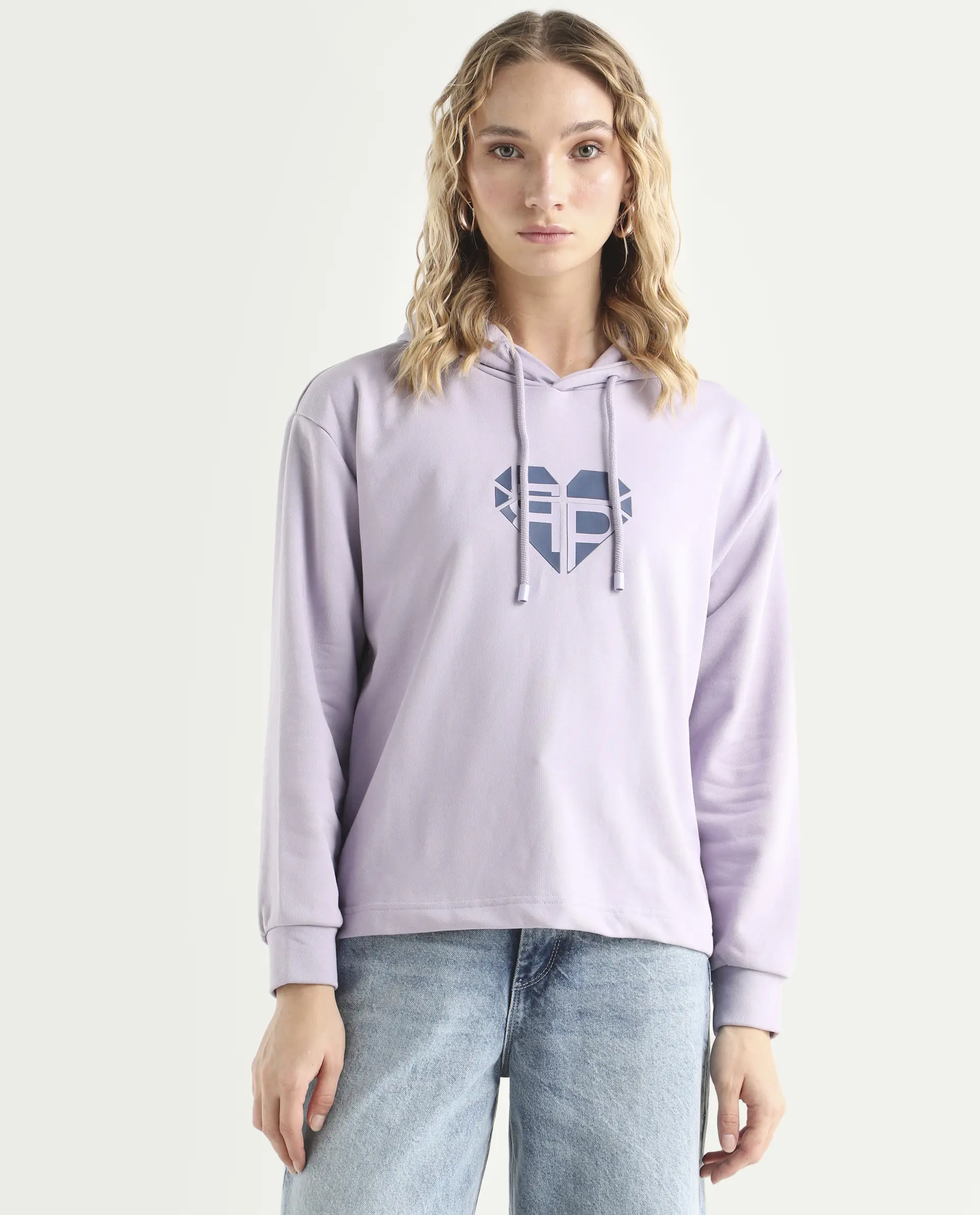 Rareism Women's Blacher Pastel Purple Polyester Blend Hooded Graphic Print Regular Fit Sweatshirt - Image 3