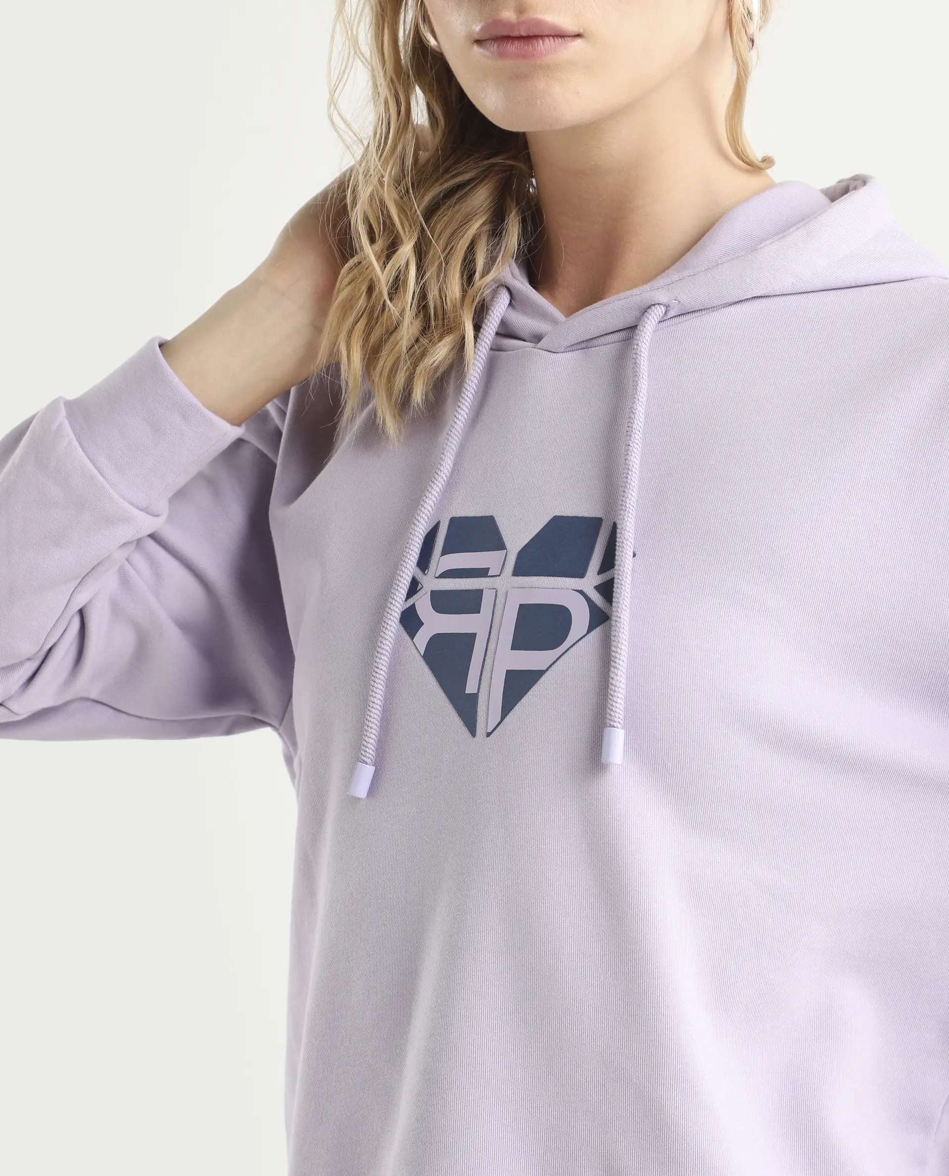 Rareism Women's Blacher Pastel Purple Polyester Blend Hooded Graphic Print Regular Fit Sweatshirt - Image 4