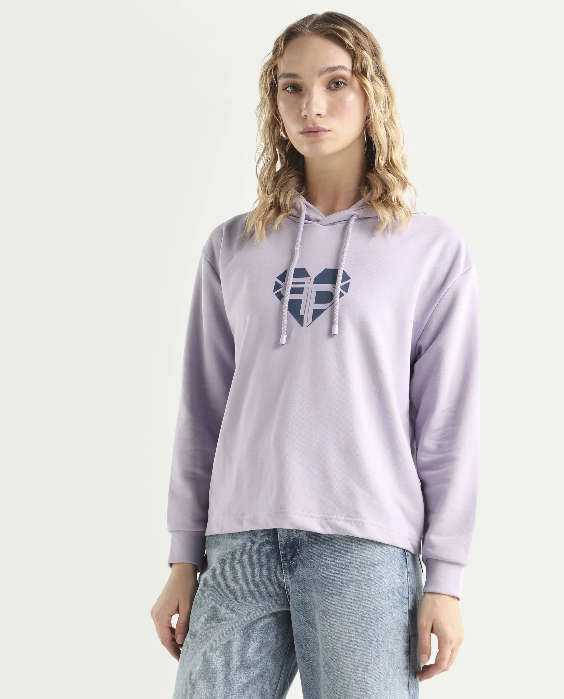 Rareism Women's Blacher Pastel Purple Polyester Blend Hooded Graphic Print Regular Fit Sweatshirt - Image 5